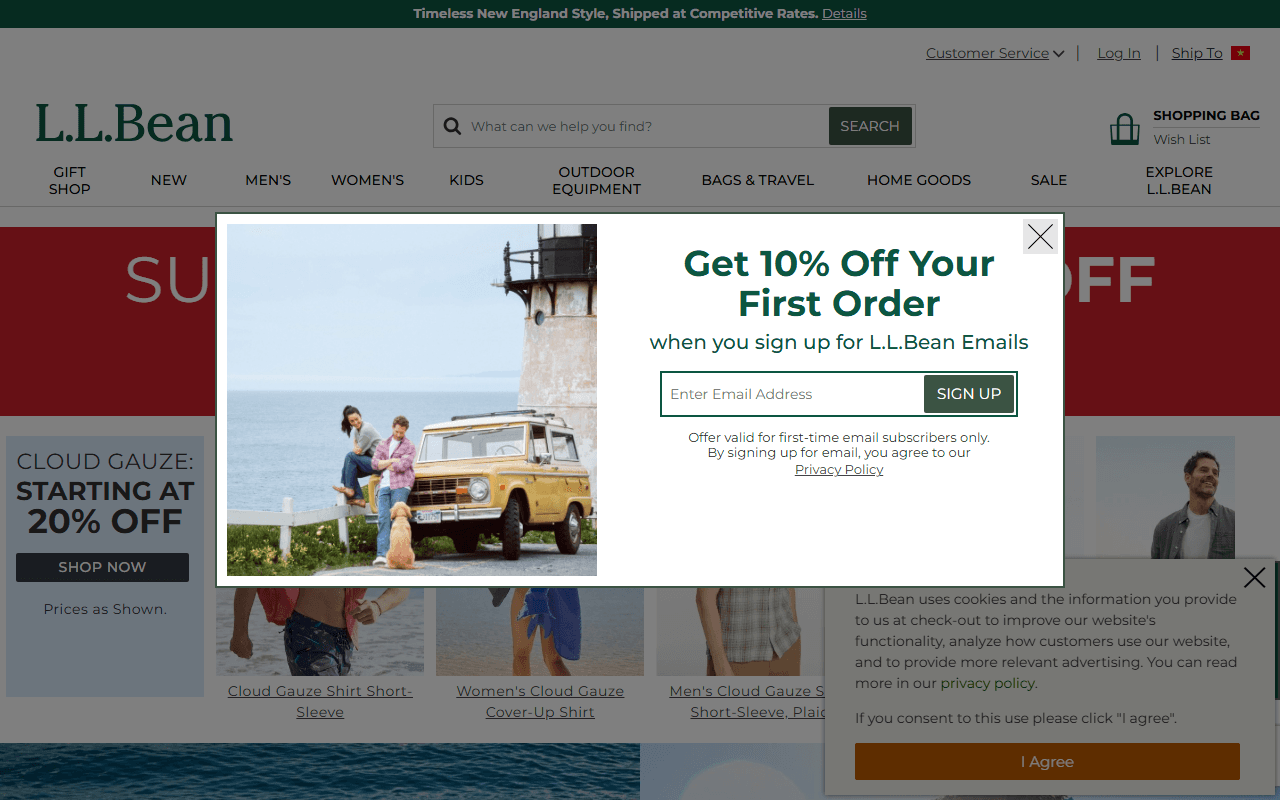 L.L. Bean sponsor landing page advertised on GOONS