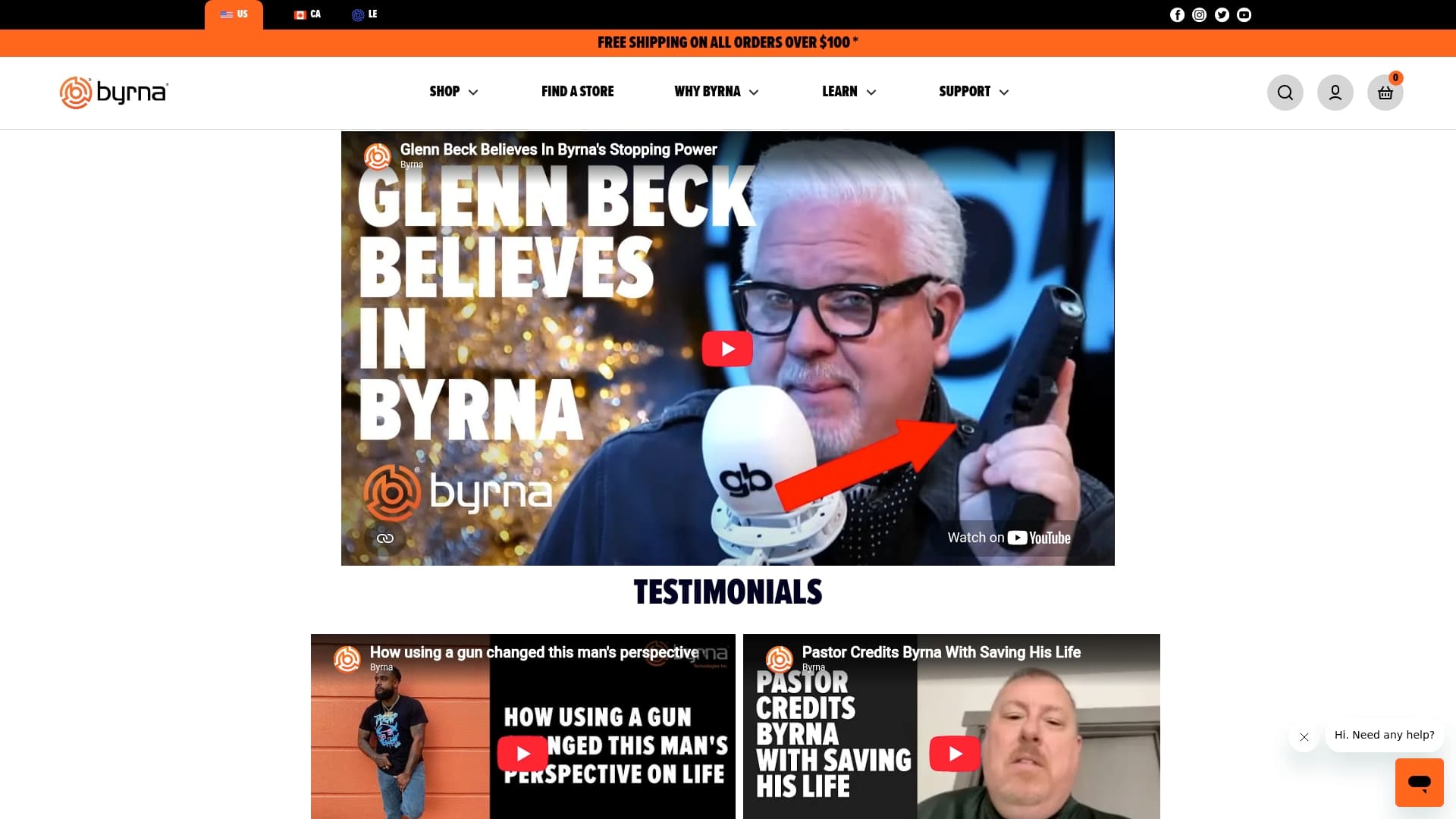 Byrna sponsor landing page advertised on The Glenn Beck Program