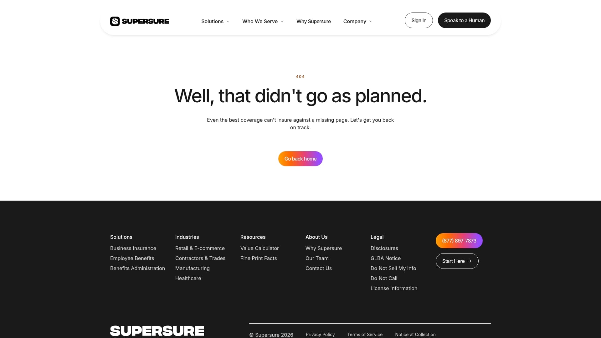 Supersure sponsor landing page advertised on The Glenn Beck Program