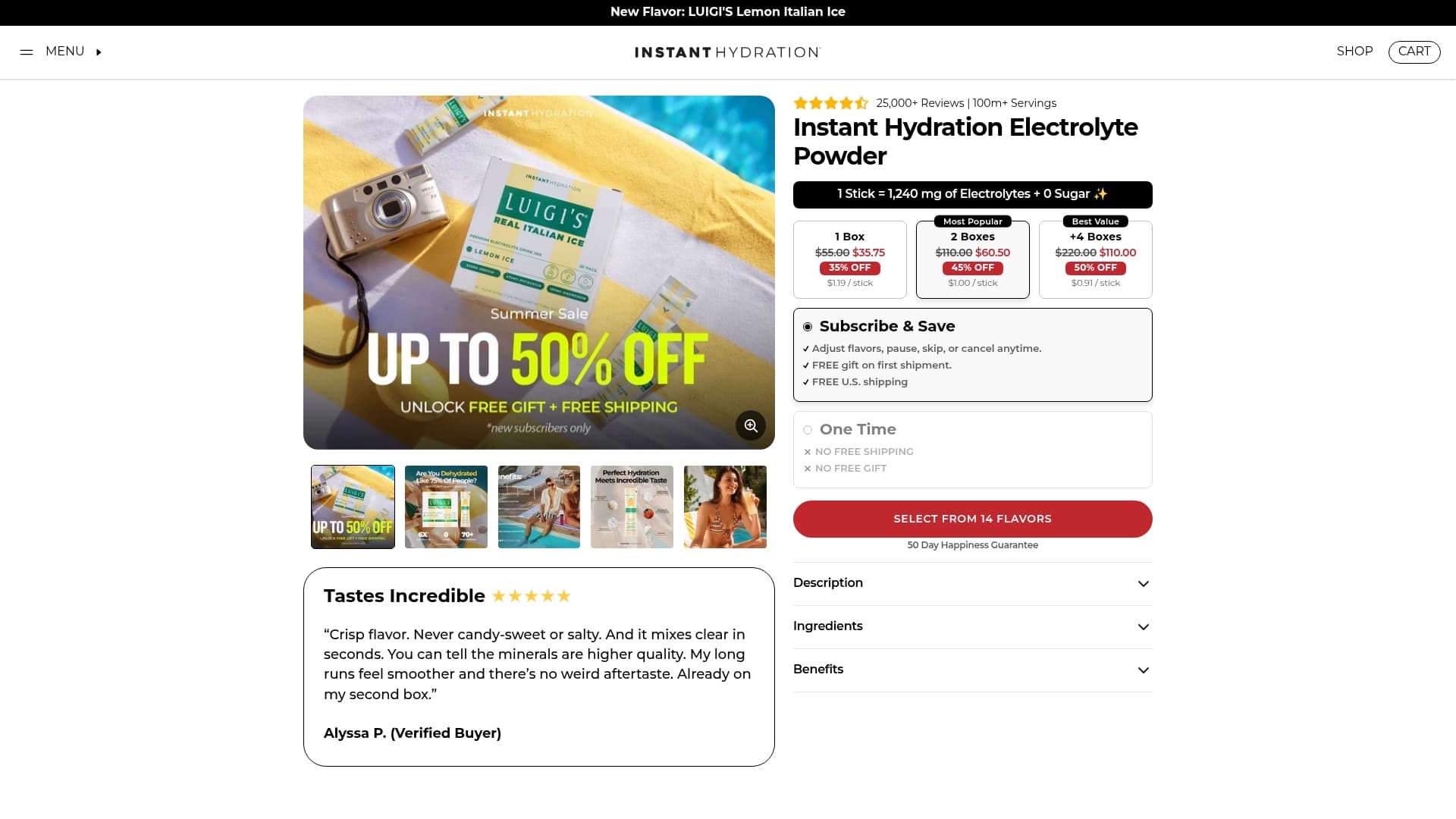 Instant Hydration sponsor landing page advertised on The Daily Stoic