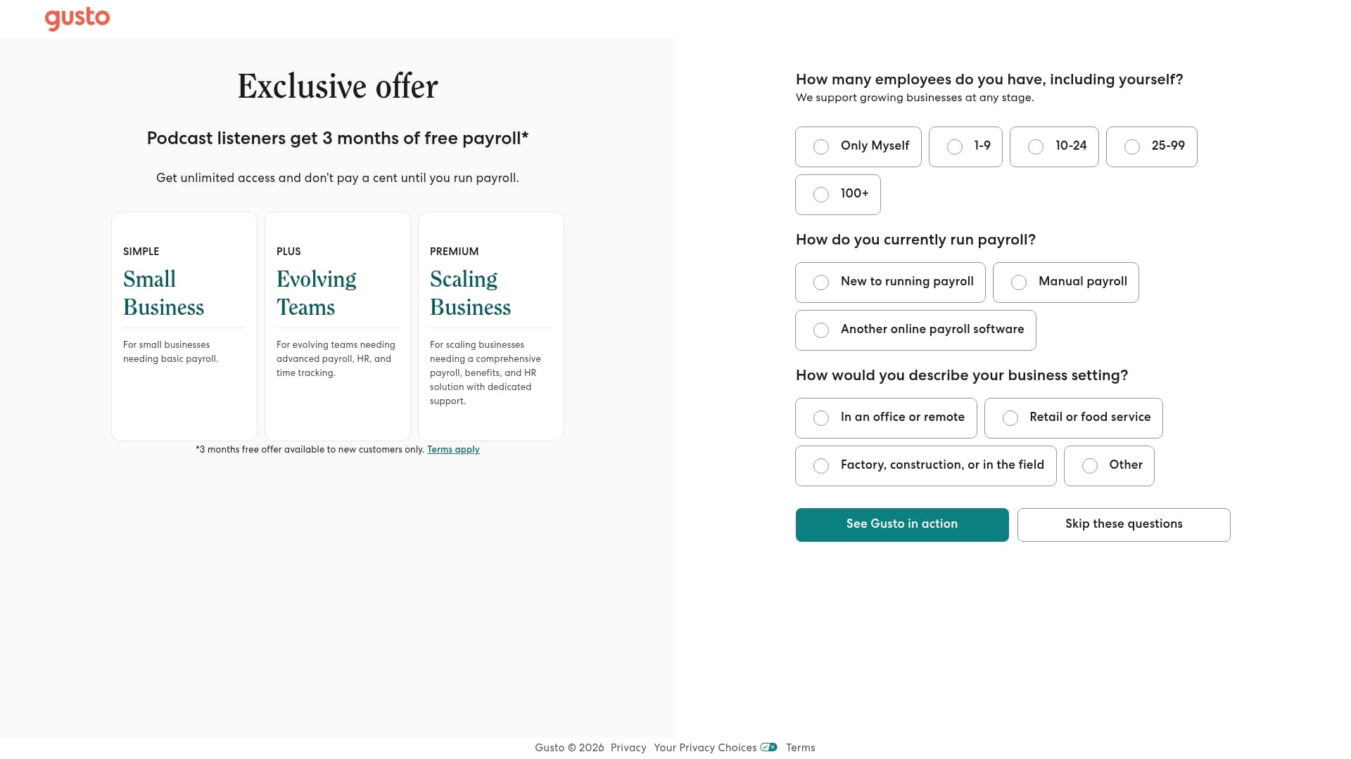 Gusto sponsor landing page advertised on The Betrayal of Shohei Ohtani