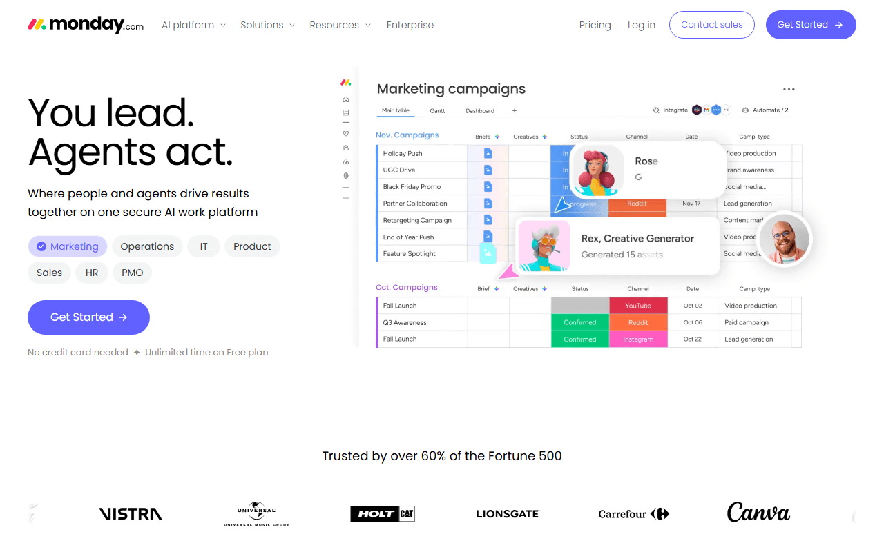 monday.com sponsor landing page advertised on Raging Moderates with Scott Galloway and Jessica Tarlov