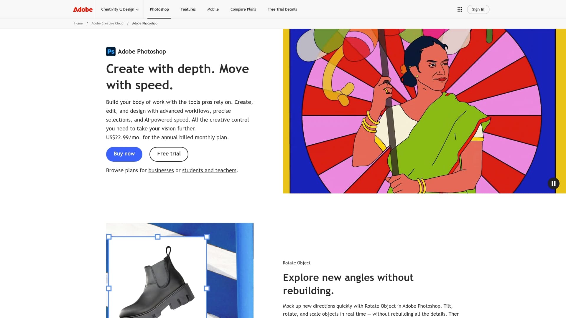 Adobe Photoshop sponsor landing page advertised on Outspoken the Podcast