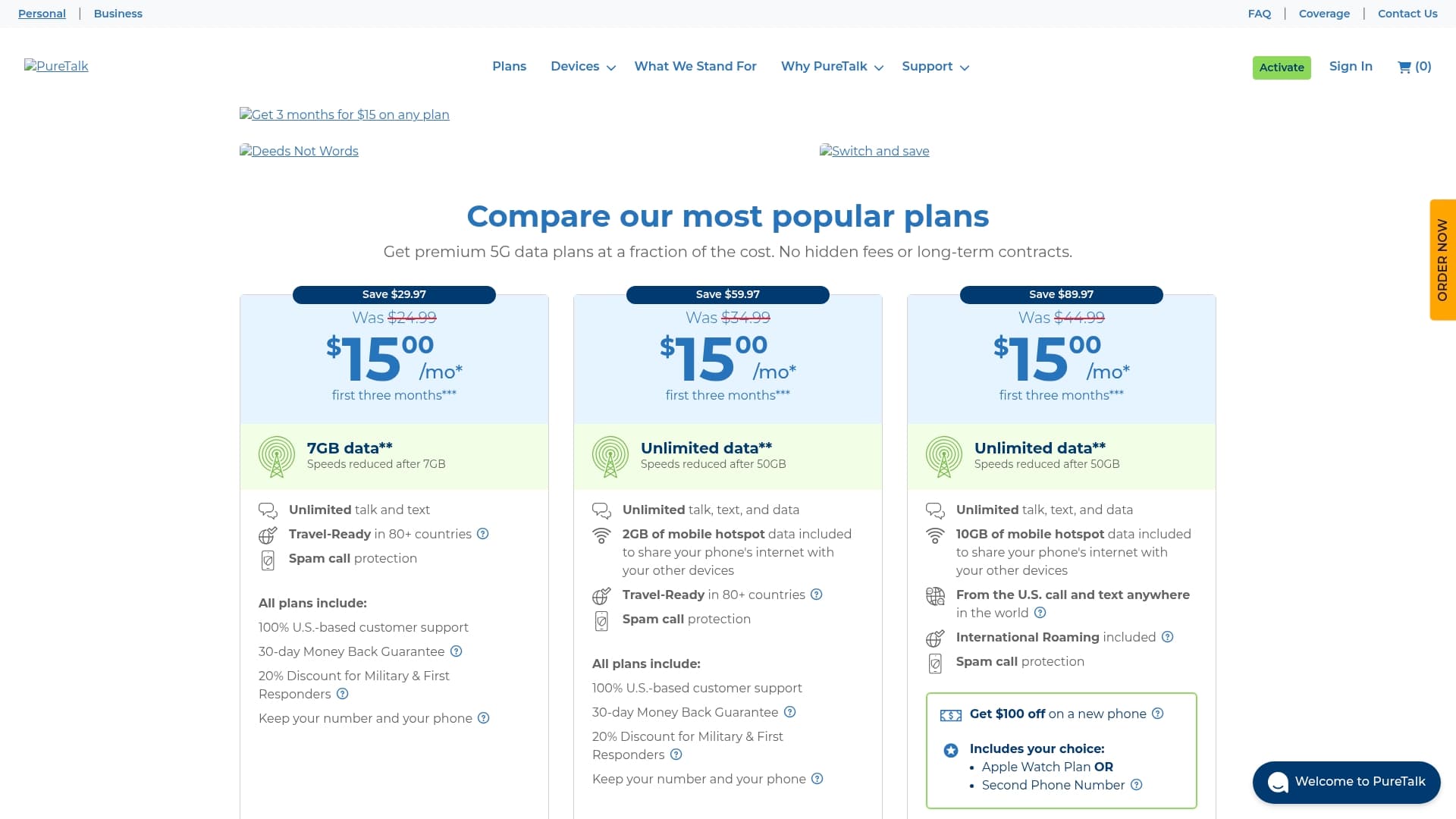 Pure Talk sponsor landing page advertised on The Way I Heard It with Mike Rowe