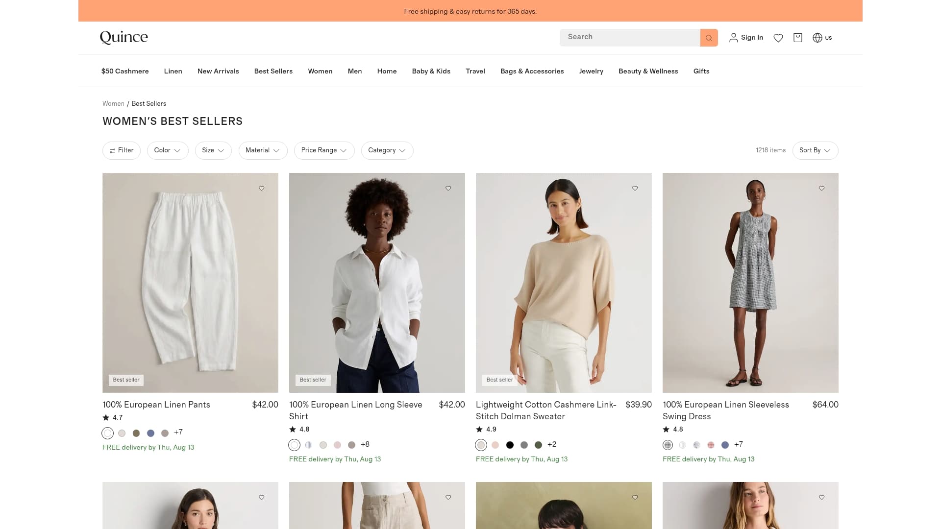 Quince sponsor landing page advertised on Frugal Friends Podcast