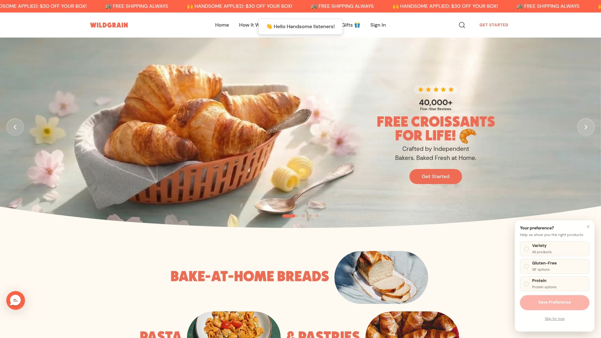 Wild Grain sponsor landing page advertised on Handsome