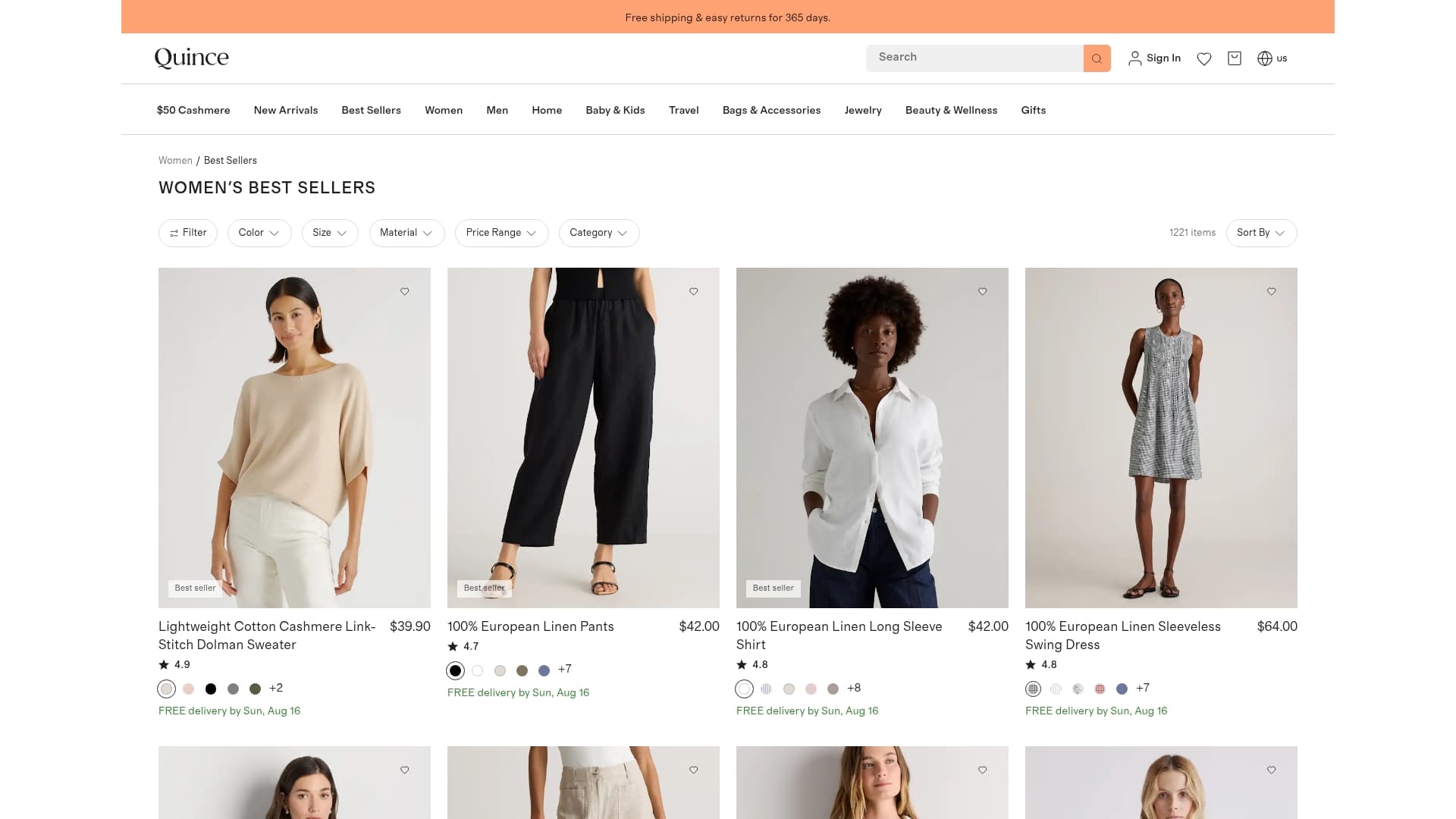 Quince sponsor landing page advertised on Zero to Well-Read