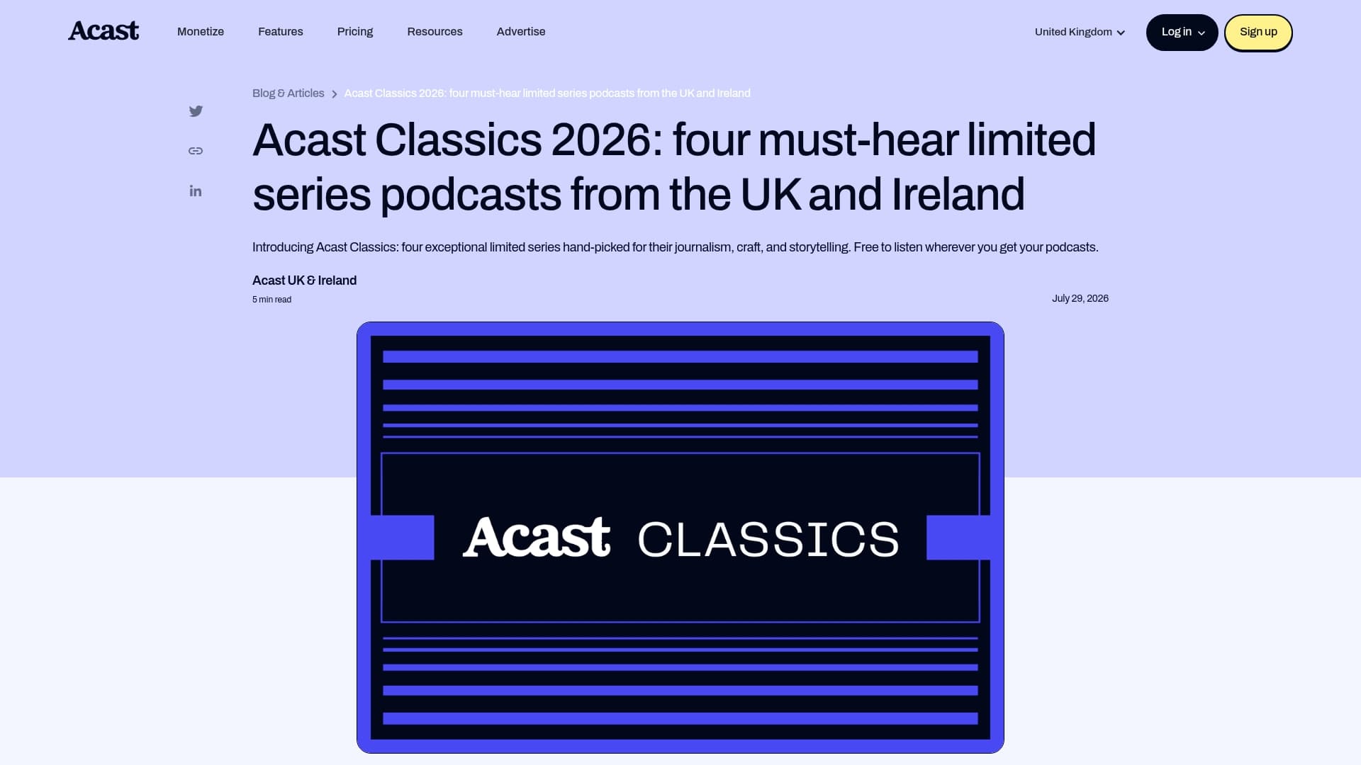 Acast sponsor landing page advertised on Bunker 8