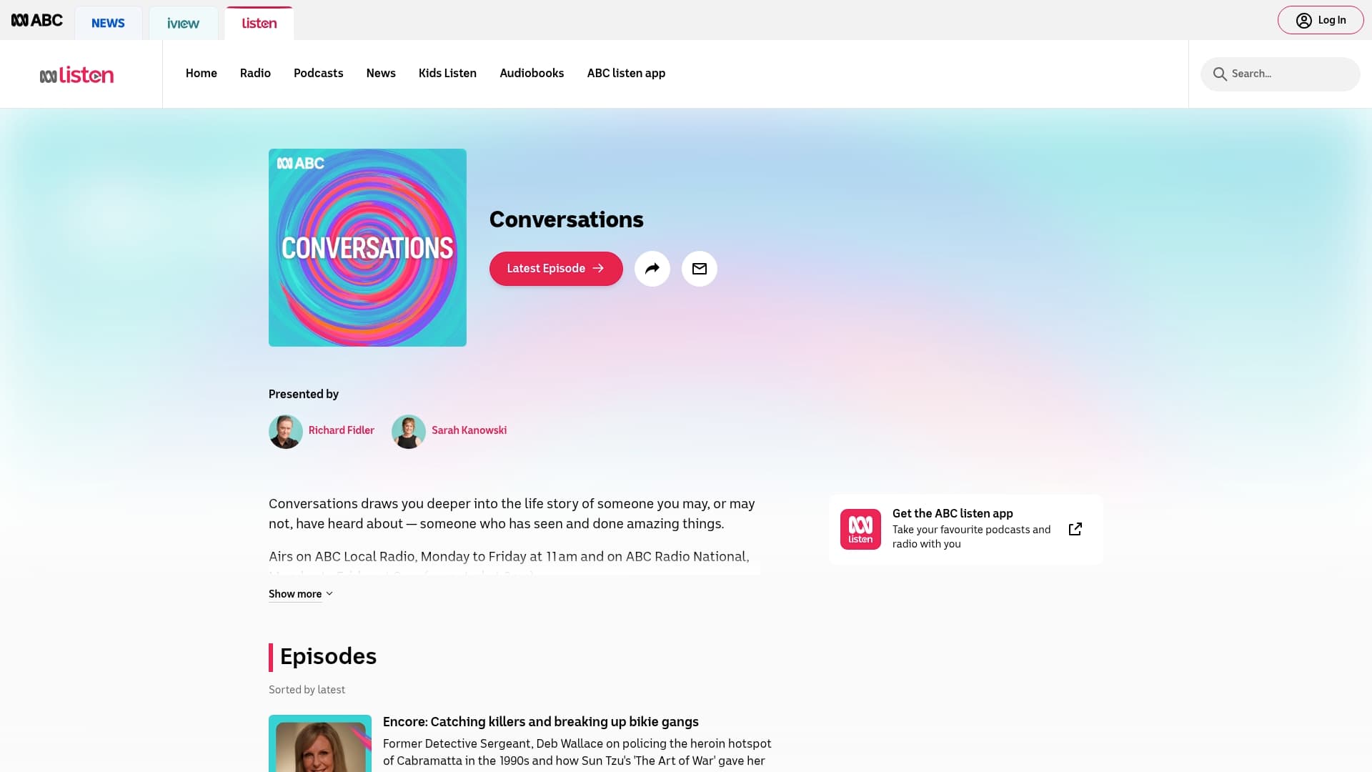 ABC Listen sponsor landing page advertised on Conversations