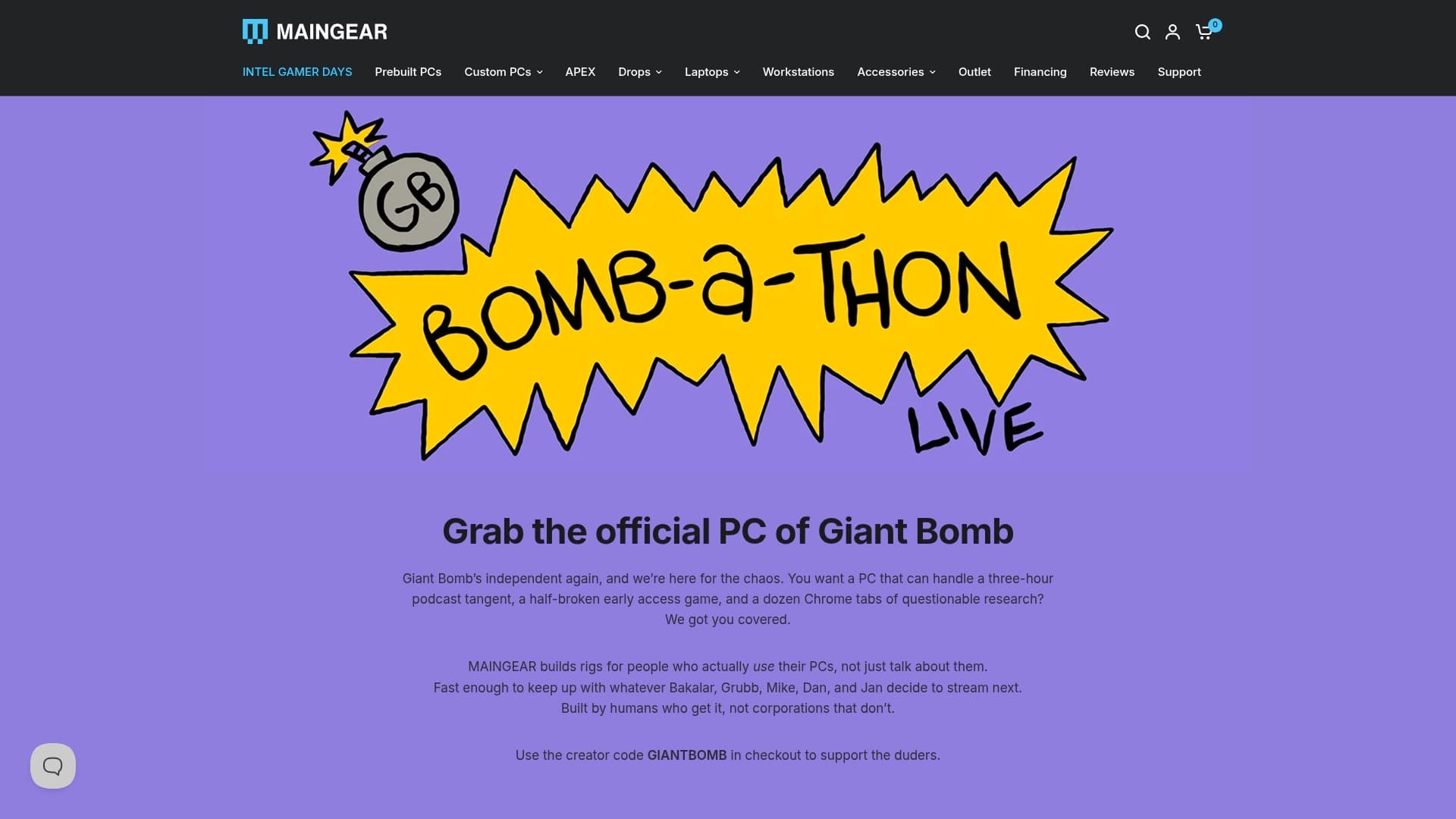 Main Gear sponsor landing page advertised on Giant Bombcast