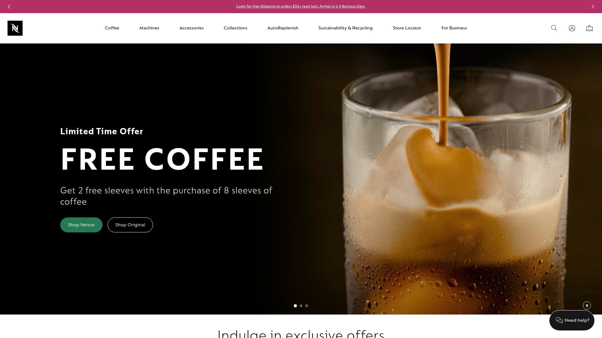 Nespresso sponsor landing page advertised on The Herd with Colin Cowherd