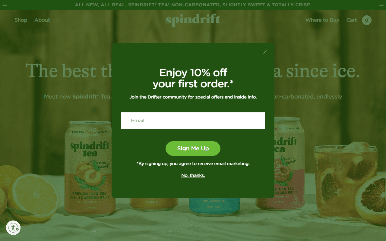 Spindrift sponsor landing page advertised on The Toast
