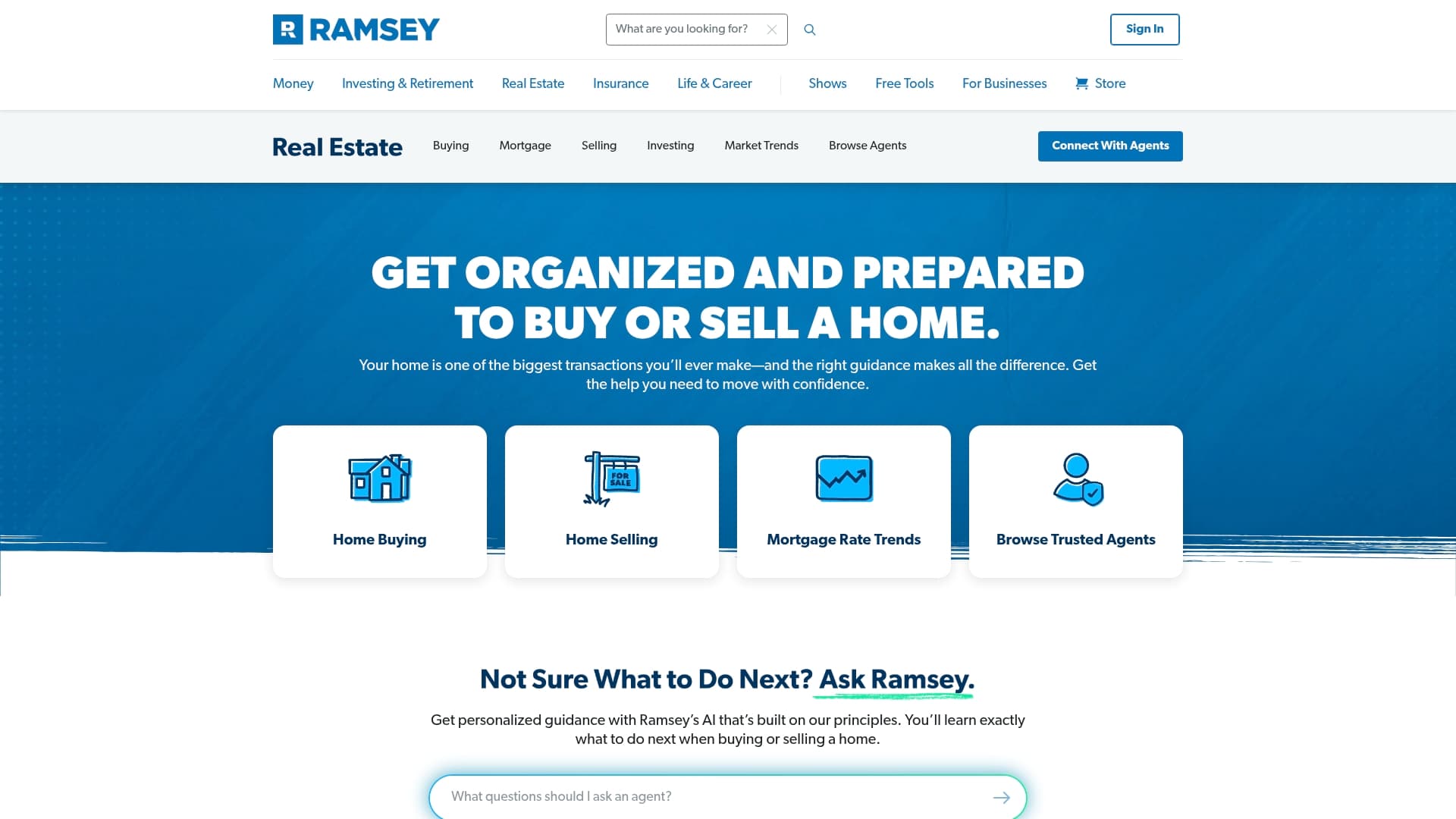 Ramsey Real Estate Homebase sponsor landing page advertised on The Ramsey Show