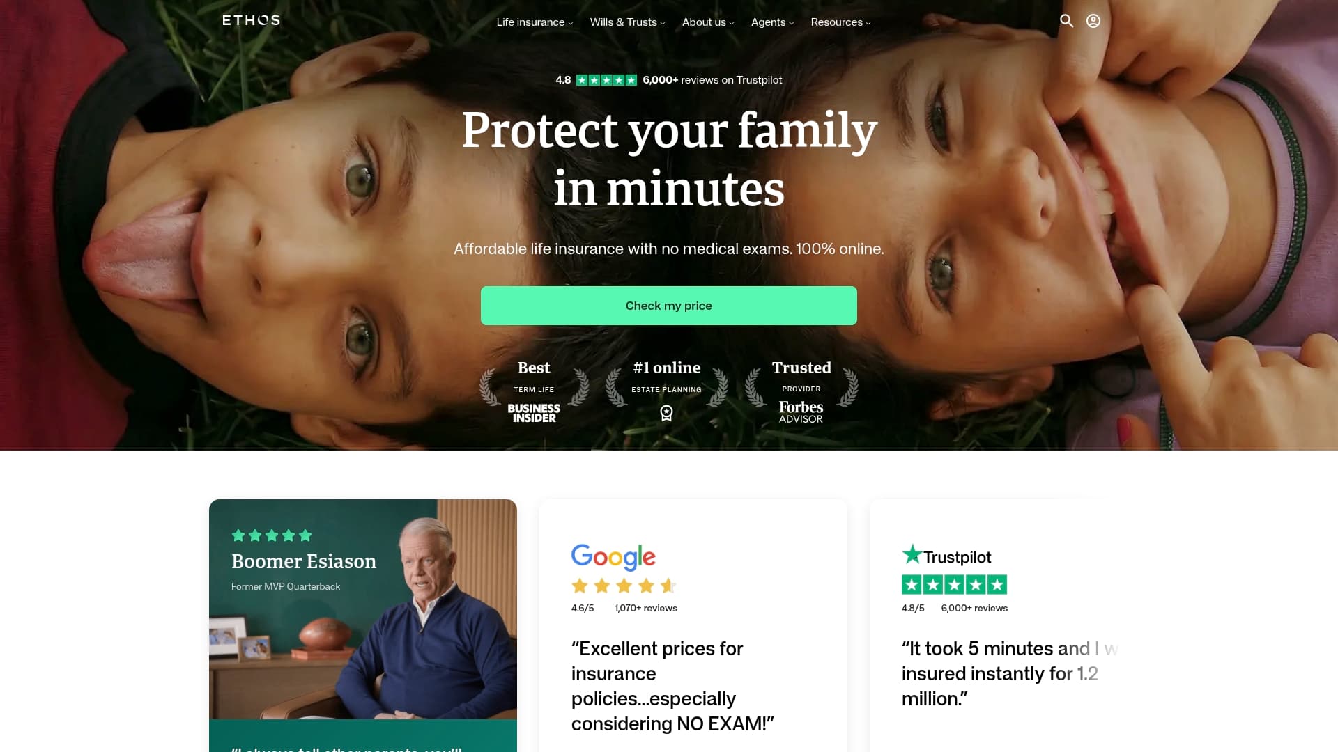 Ethos sponsor landing page advertised on The Megyn Kelly Show