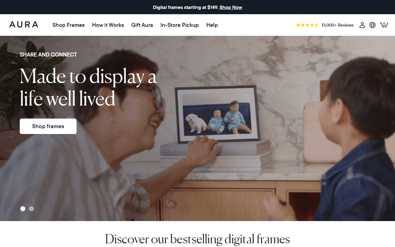 Aura Frames sponsor landing page advertised on The Bulwark Podcast