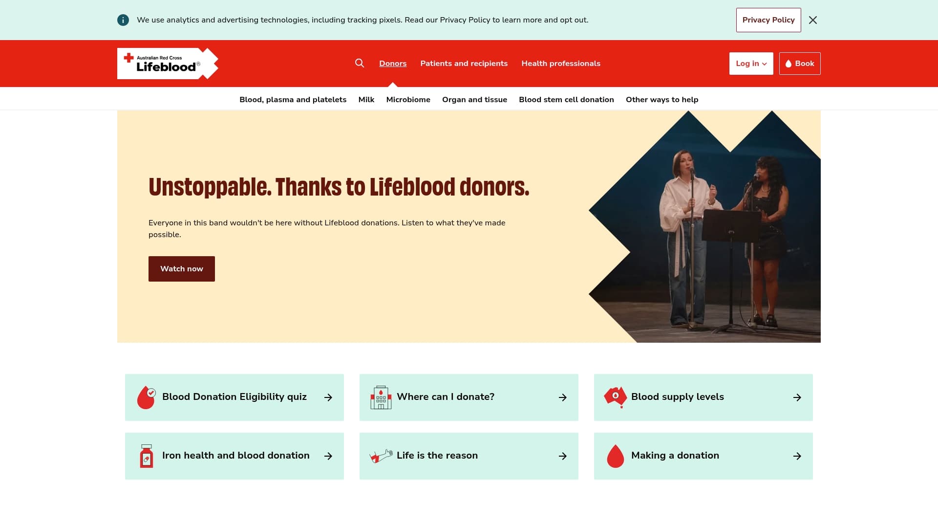 Lifeblood sponsor landing page advertised on The Briefing