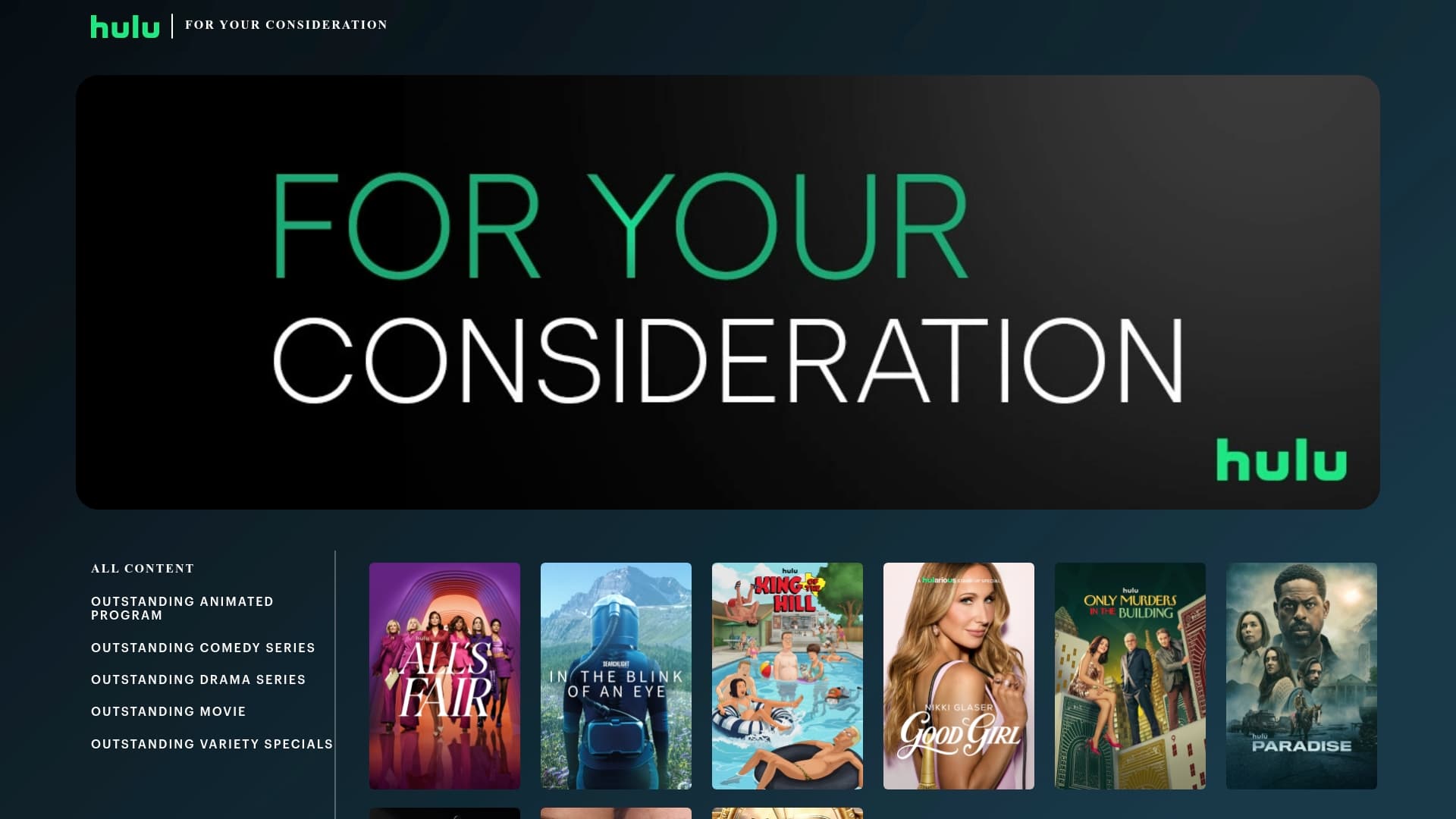 Hulu sponsor landing page advertised on The Town with Matthew Belloni