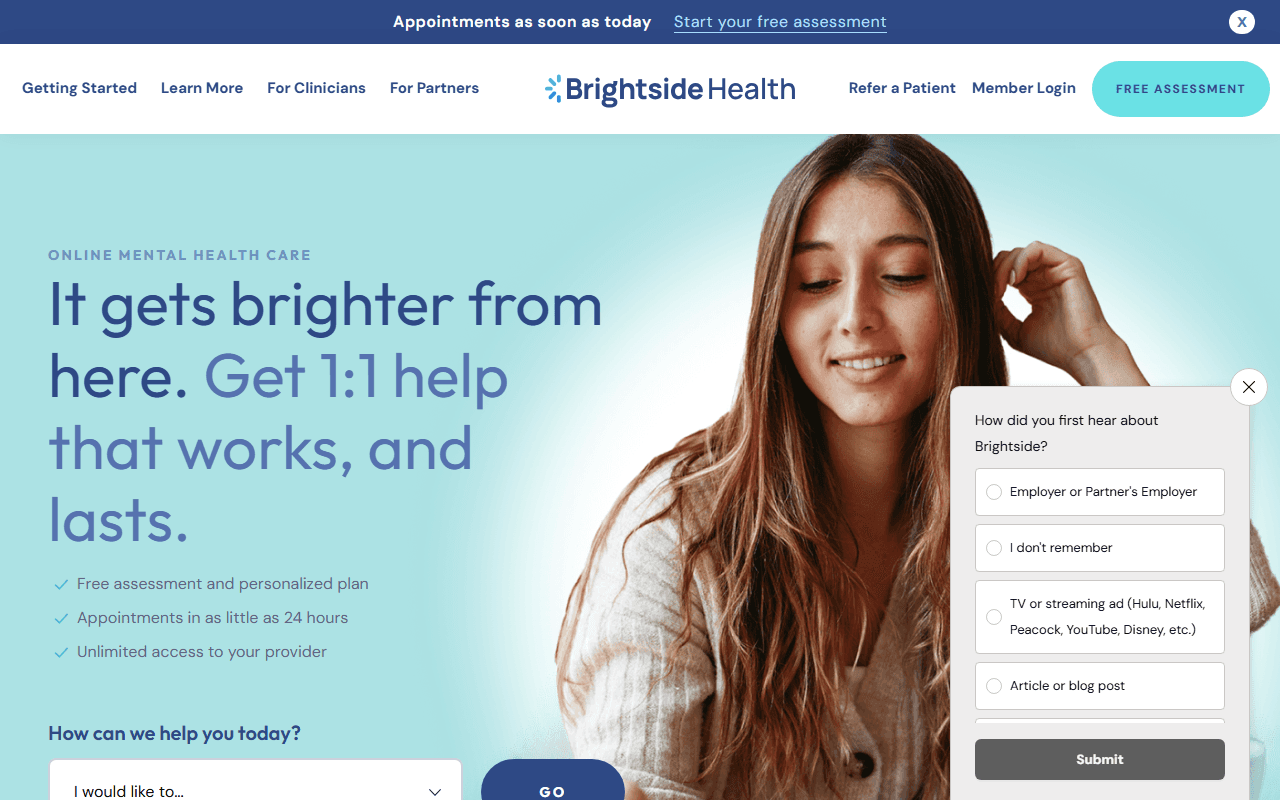 Bright Side Health sponsor landing page advertised on Fly on the Wall with Dana Carvey and David Spade