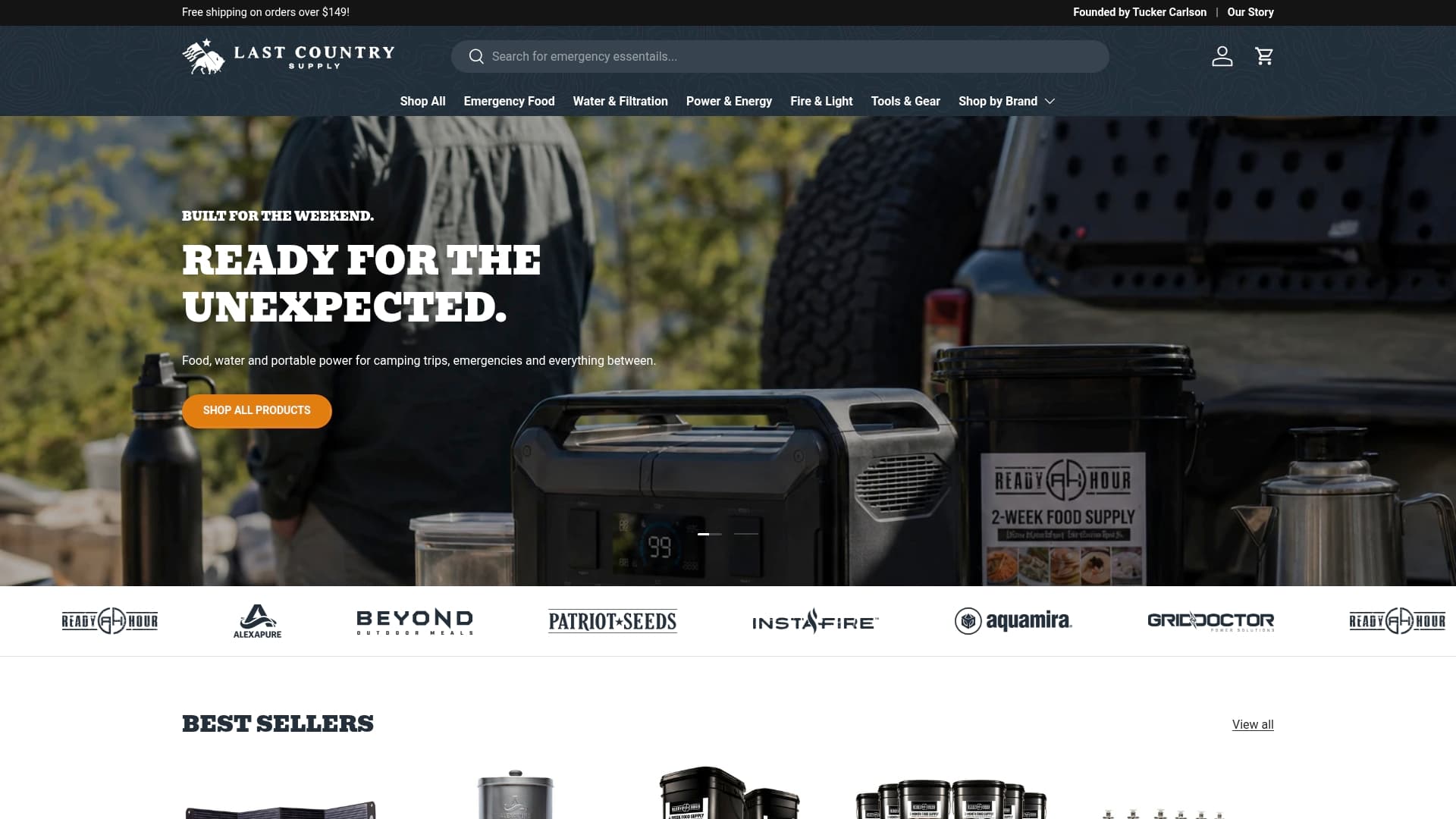Last Country Supply sponsor landing page advertised on The Tucker Carlson Podcast