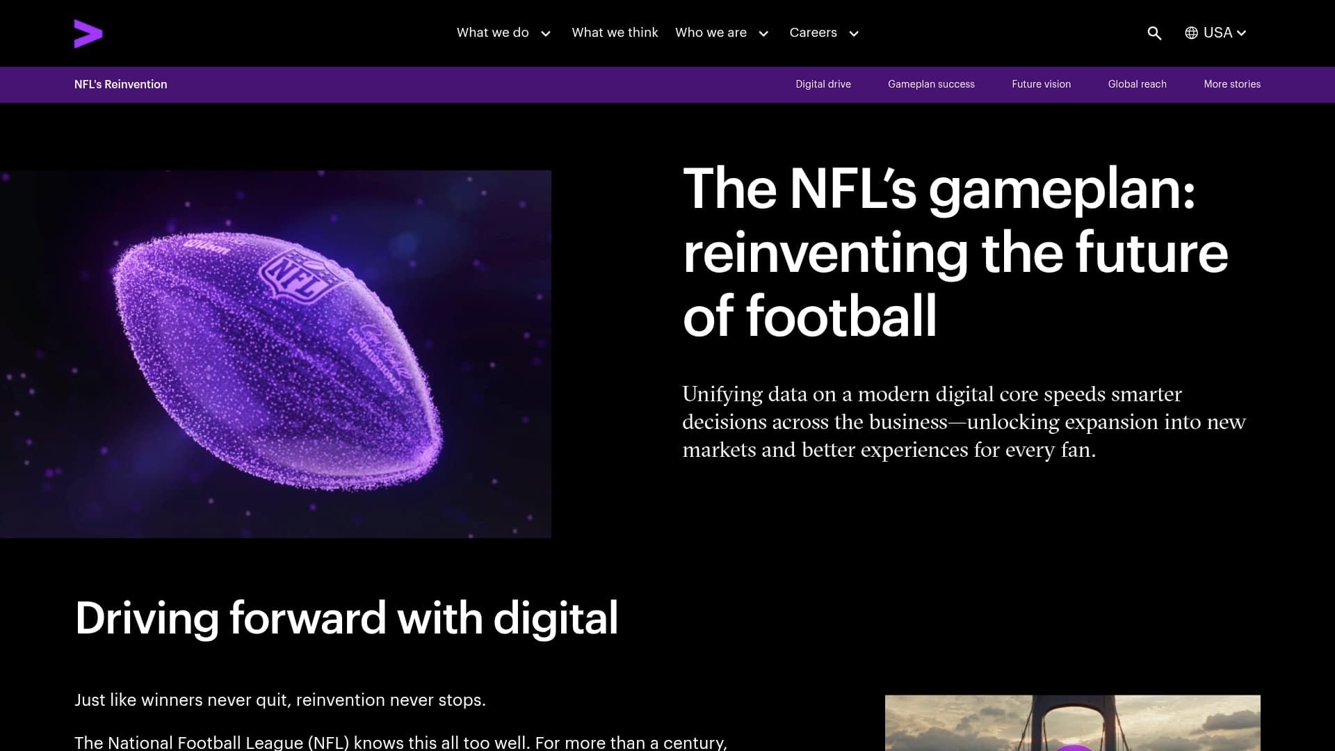 Accenture sponsor landing page advertised on The Athletic Football Show: A show about the NFL