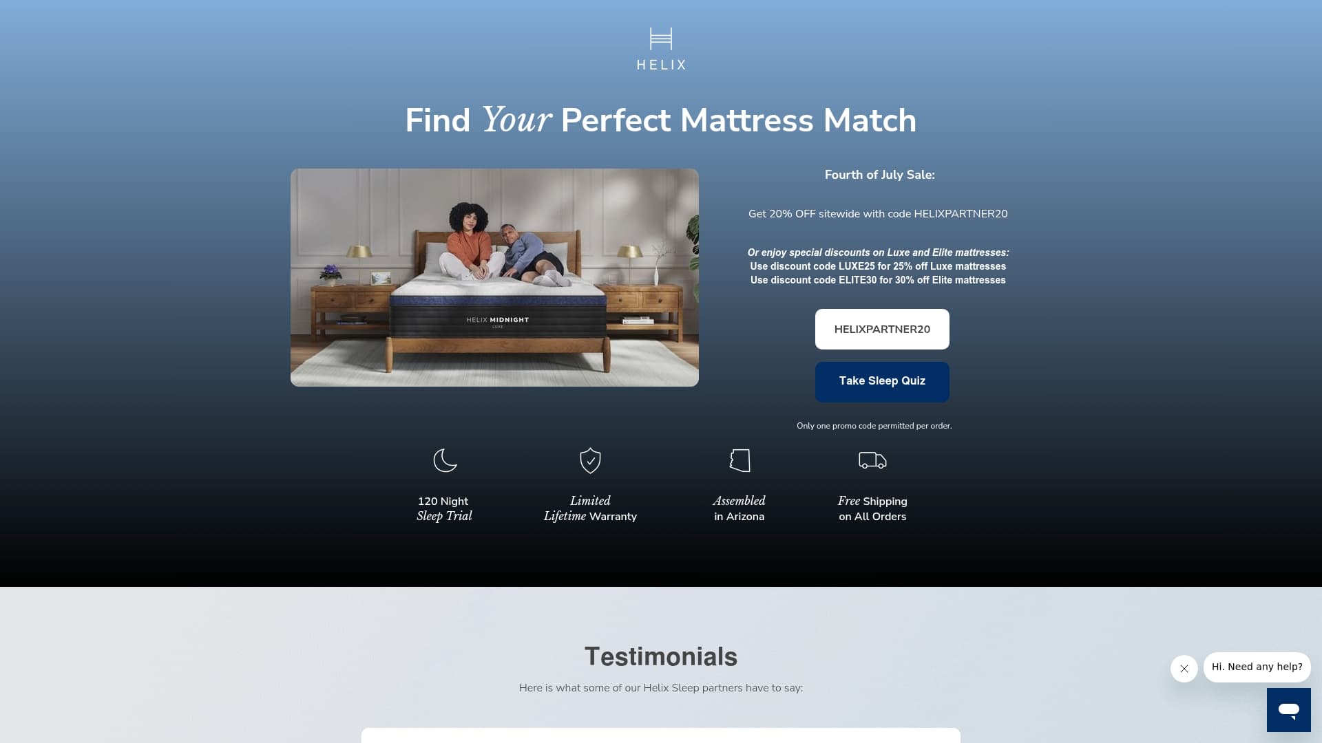 Helix Sleep sponsor landing page advertised on Mayim Bialik's Breakdown