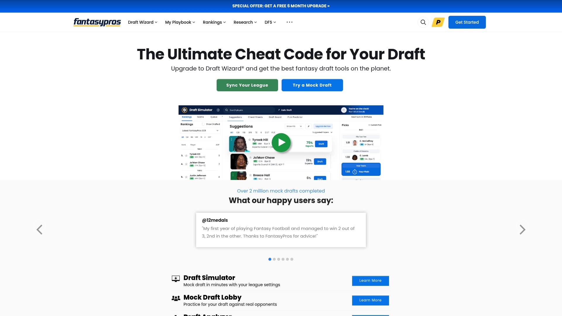 Fantasy Pros sponsor landing page advertised on FantasyPros - Fantasy Football Podcast