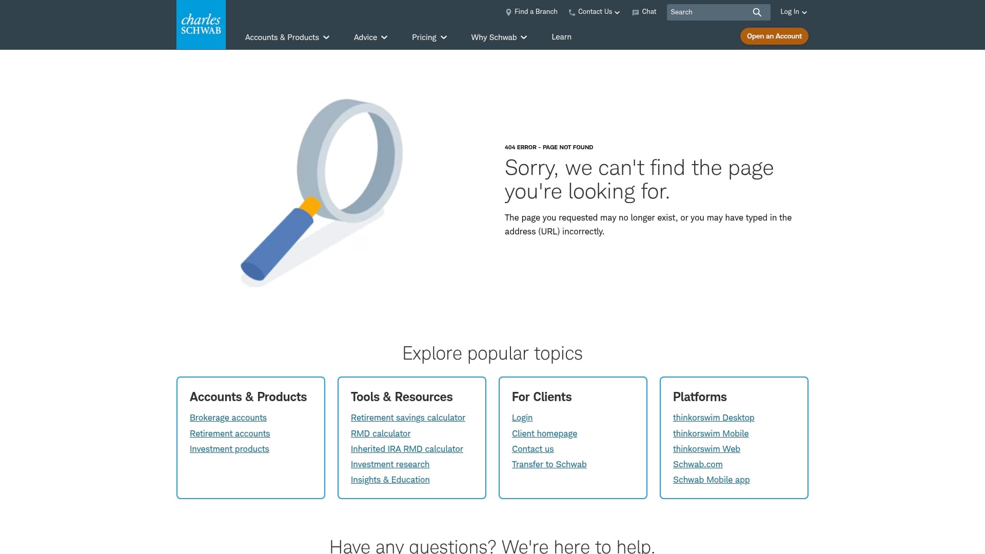 Charles Schwab sponsor landing page advertised on The Indicator from Planet Money
