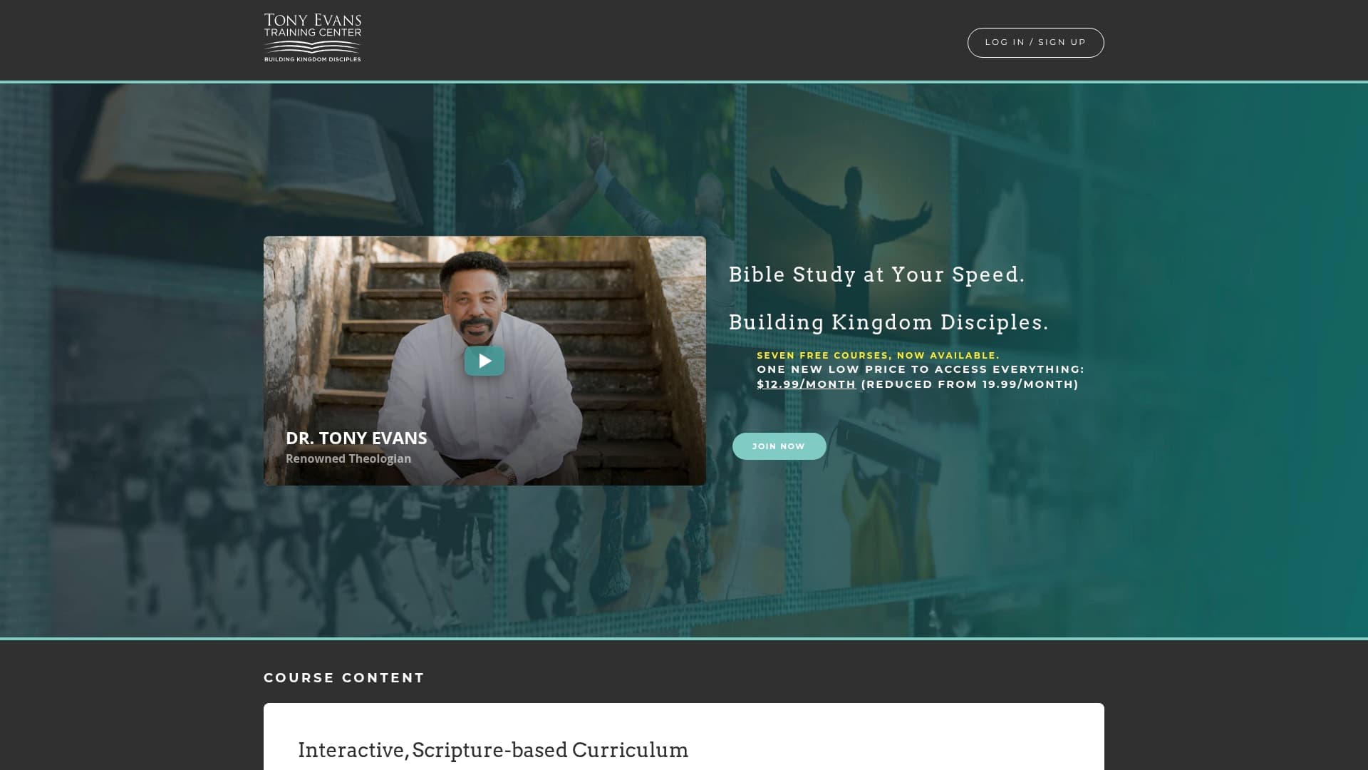 Tony Evans Training Center sponsor landing page advertised on Tony Evans' Sermons on Oneplace.com