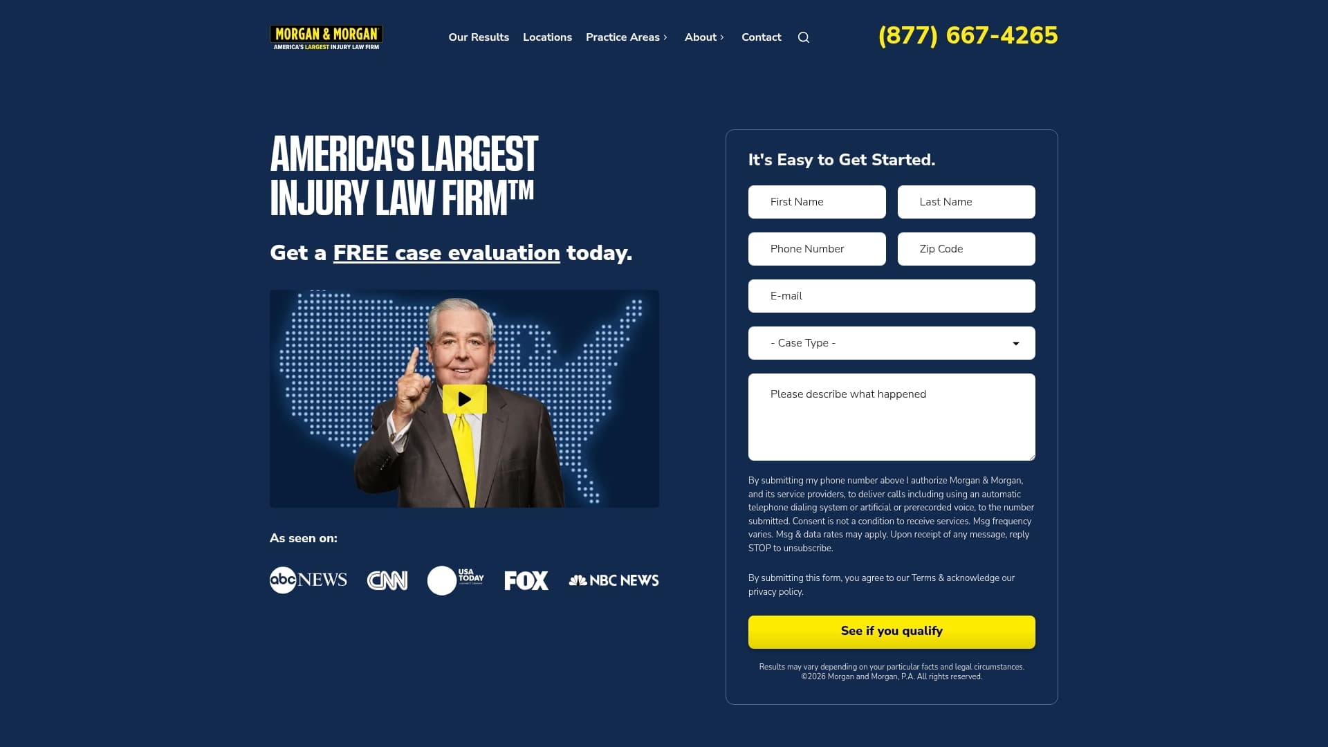 Morgan and Morgan sponsor landing page advertised on Adam Carolla Show