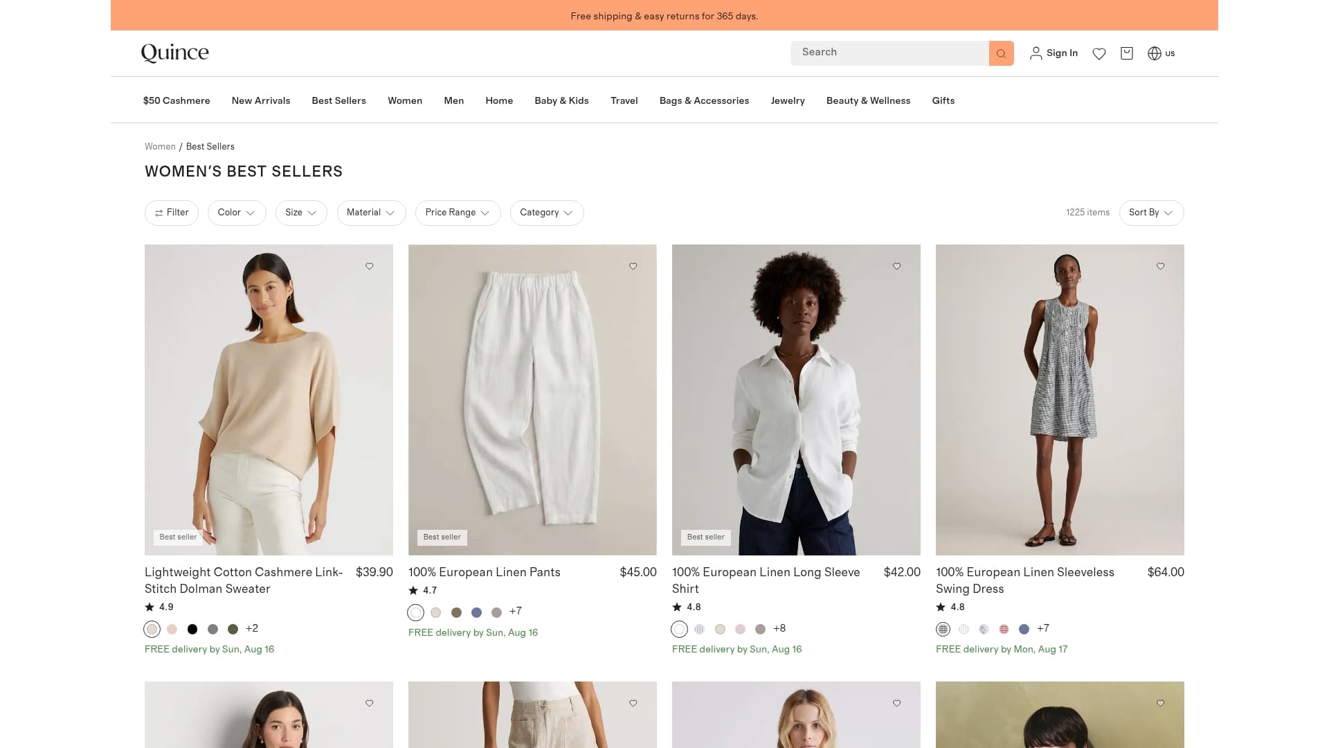 Quince sponsor landing page advertised on So Bad It's Good with Ryan Bailey