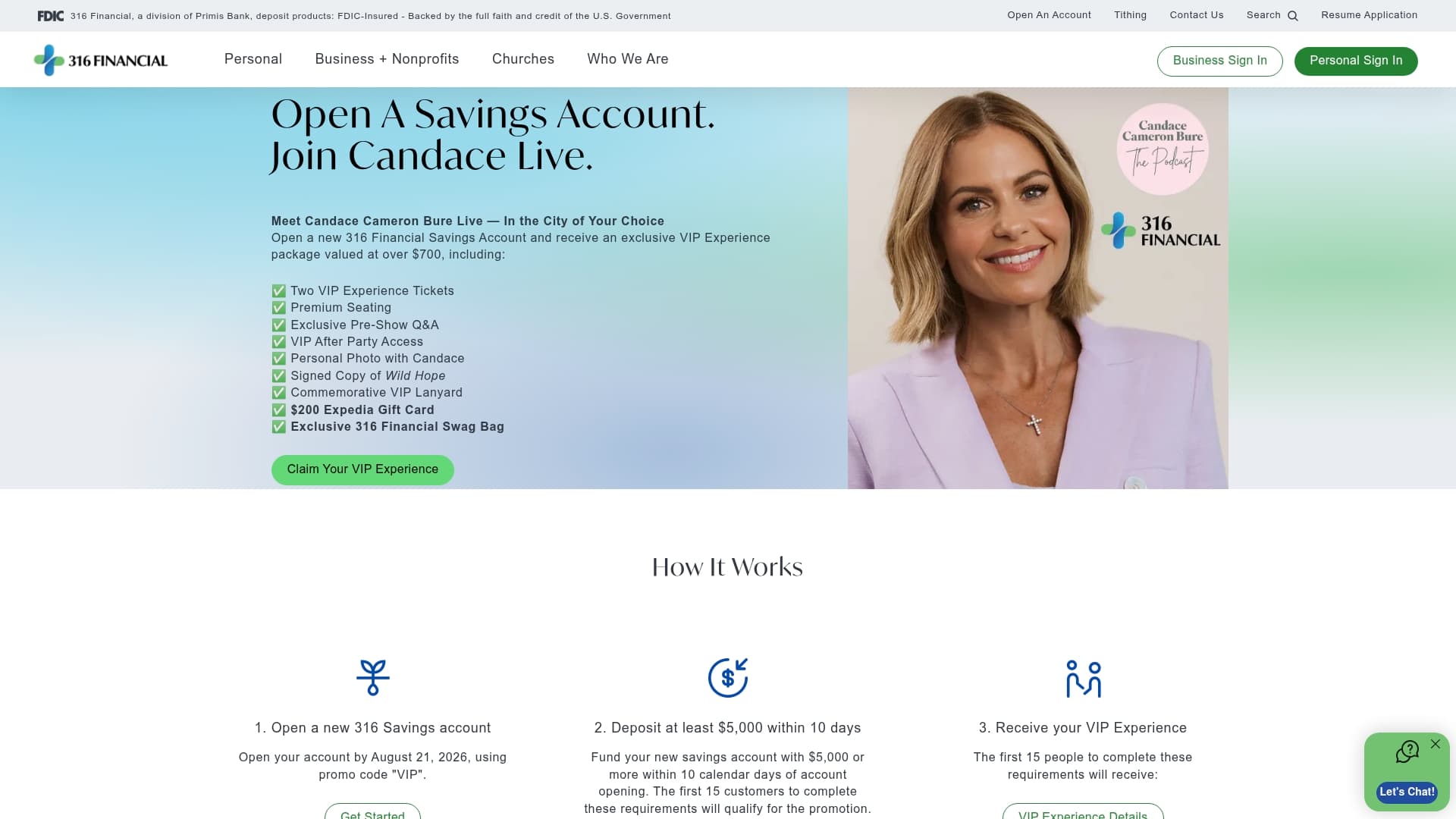 316 Financial sponsor landing page advertised on The Candace Cameron Bure Podcast
