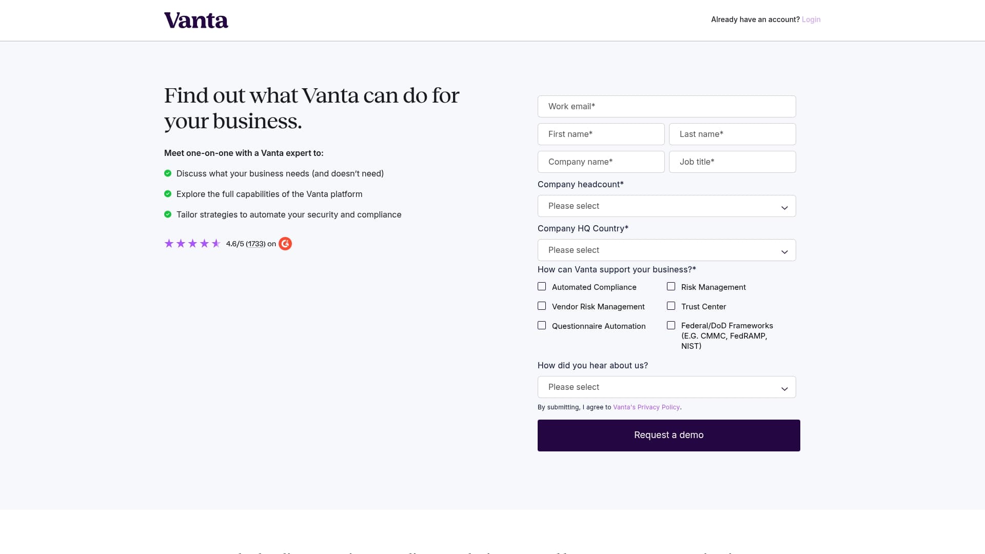 Vanta sponsor landing page advertised on Morning Wire