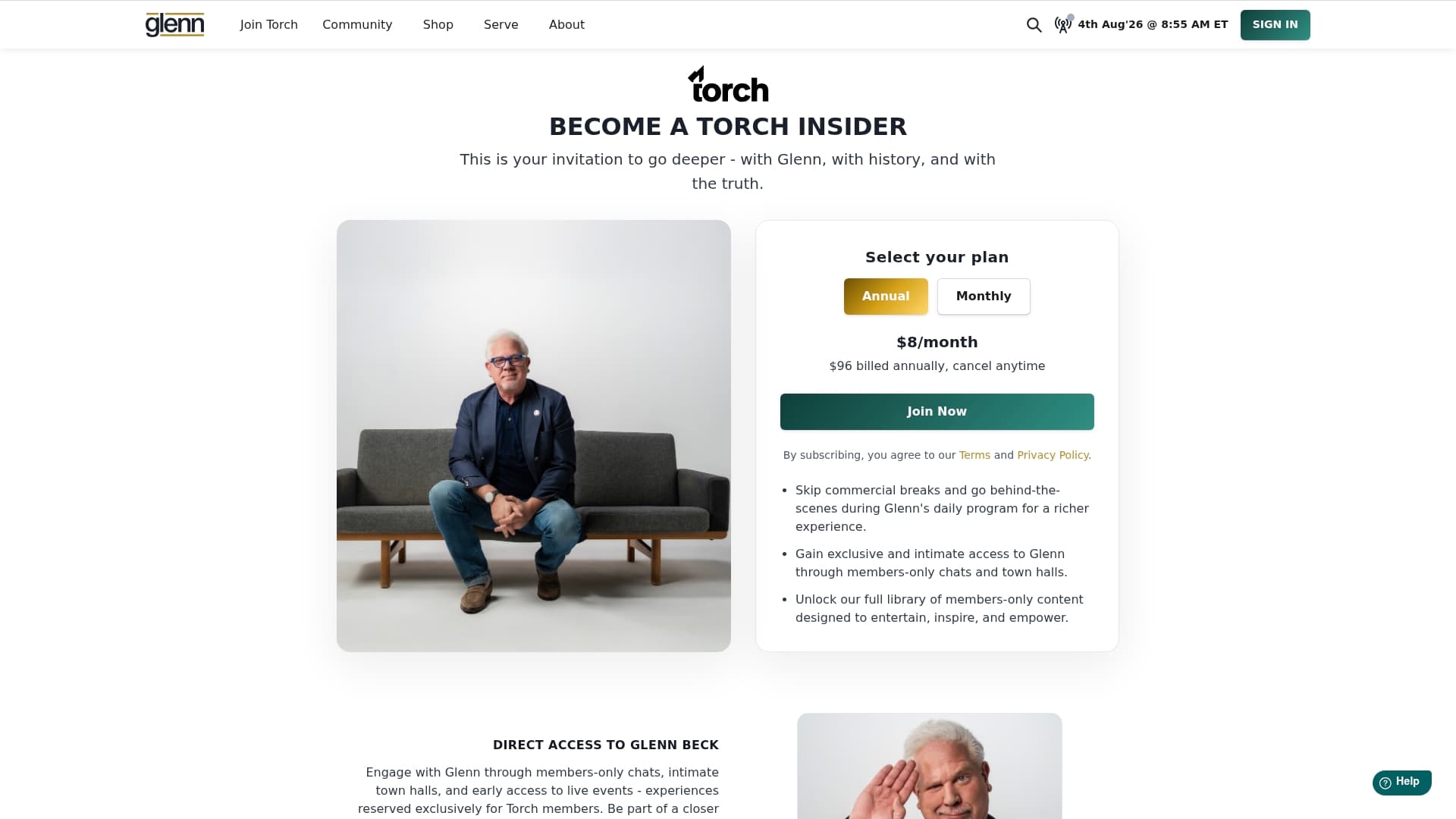 Glennbeck.com Torch sponsor landing page advertised on The Glenn Beck Program