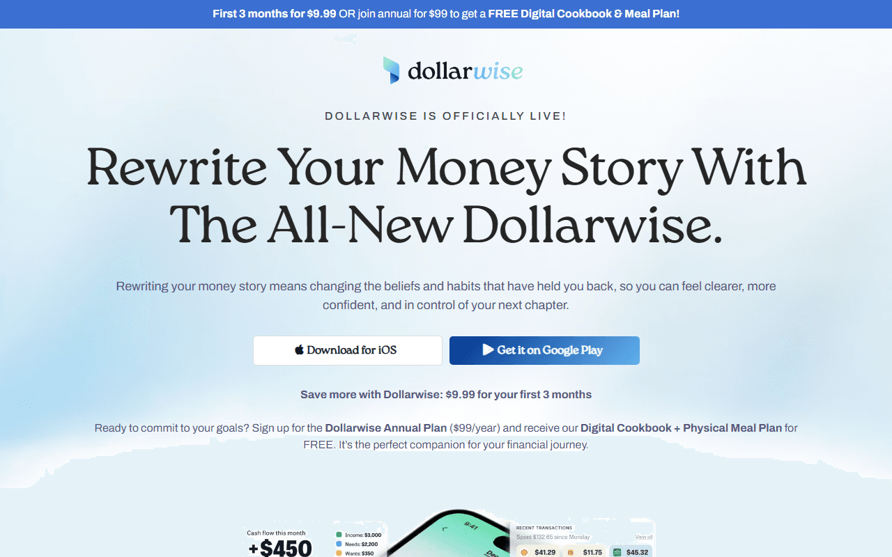 DollarWise sponsor landing page advertised on Financial Audit with Caleb Hammer