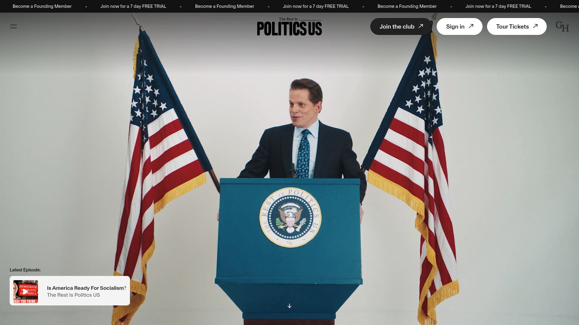 The Rest is Politics US sponsor landing page advertised on We Have Ways of Making You Talk