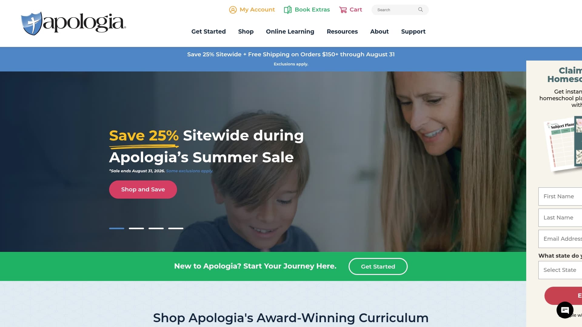 Apologia Curriculum sponsor landing page advertised on Nat Theo Nature Lessons Rooted in the Bible
