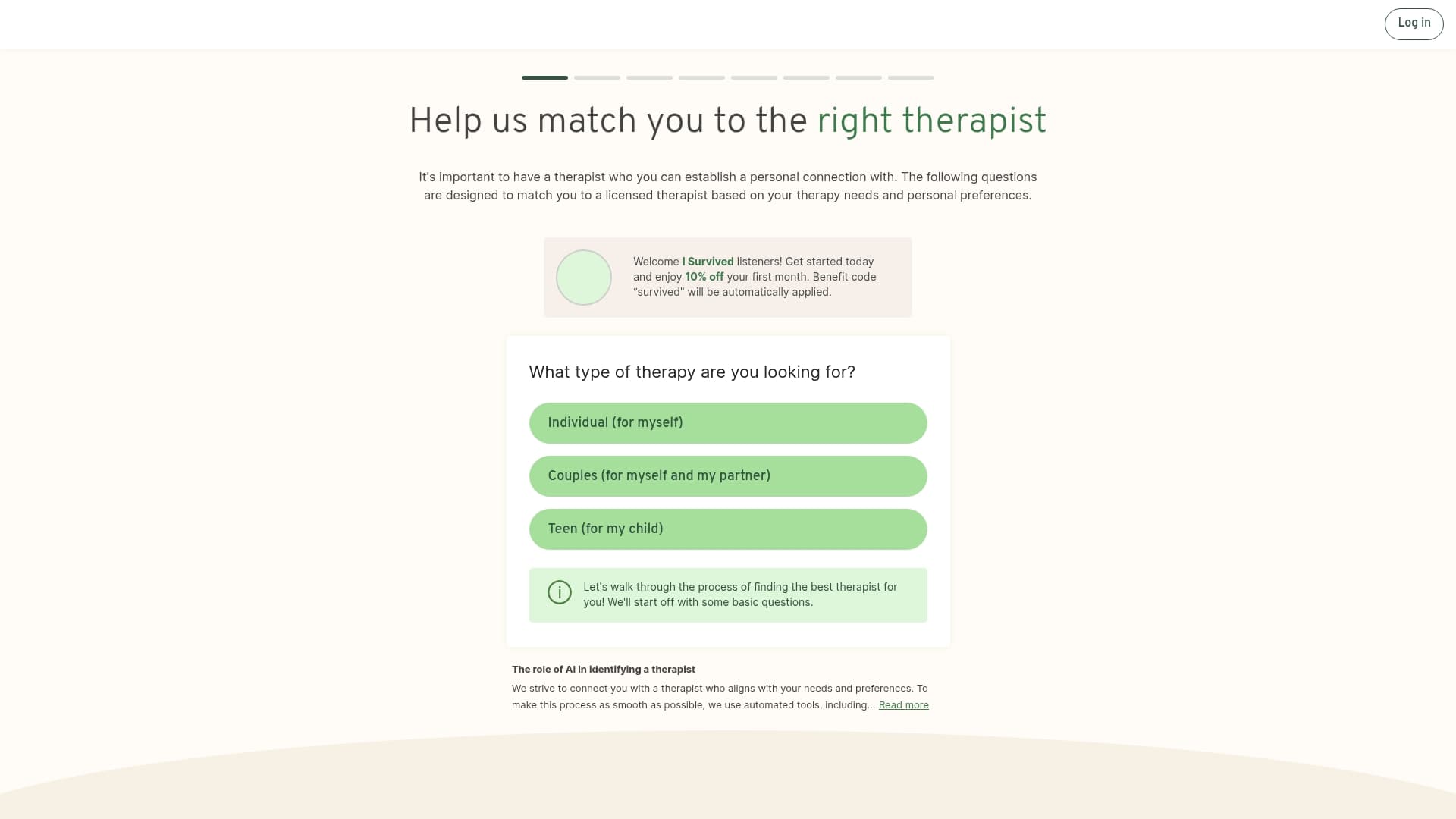 BetterHelp sponsor landing page advertised on Cold Case Files