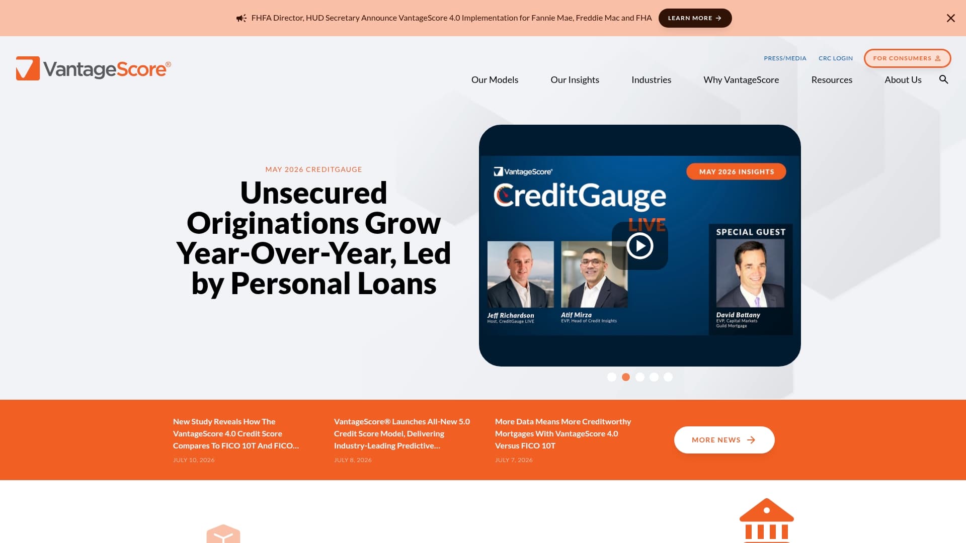 VantageScore sponsor landing page advertised on Marketplace