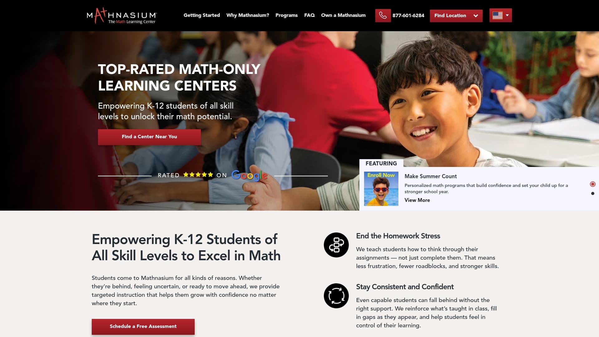 Mathnasium sponsor landing page advertised on Deadline: White House
