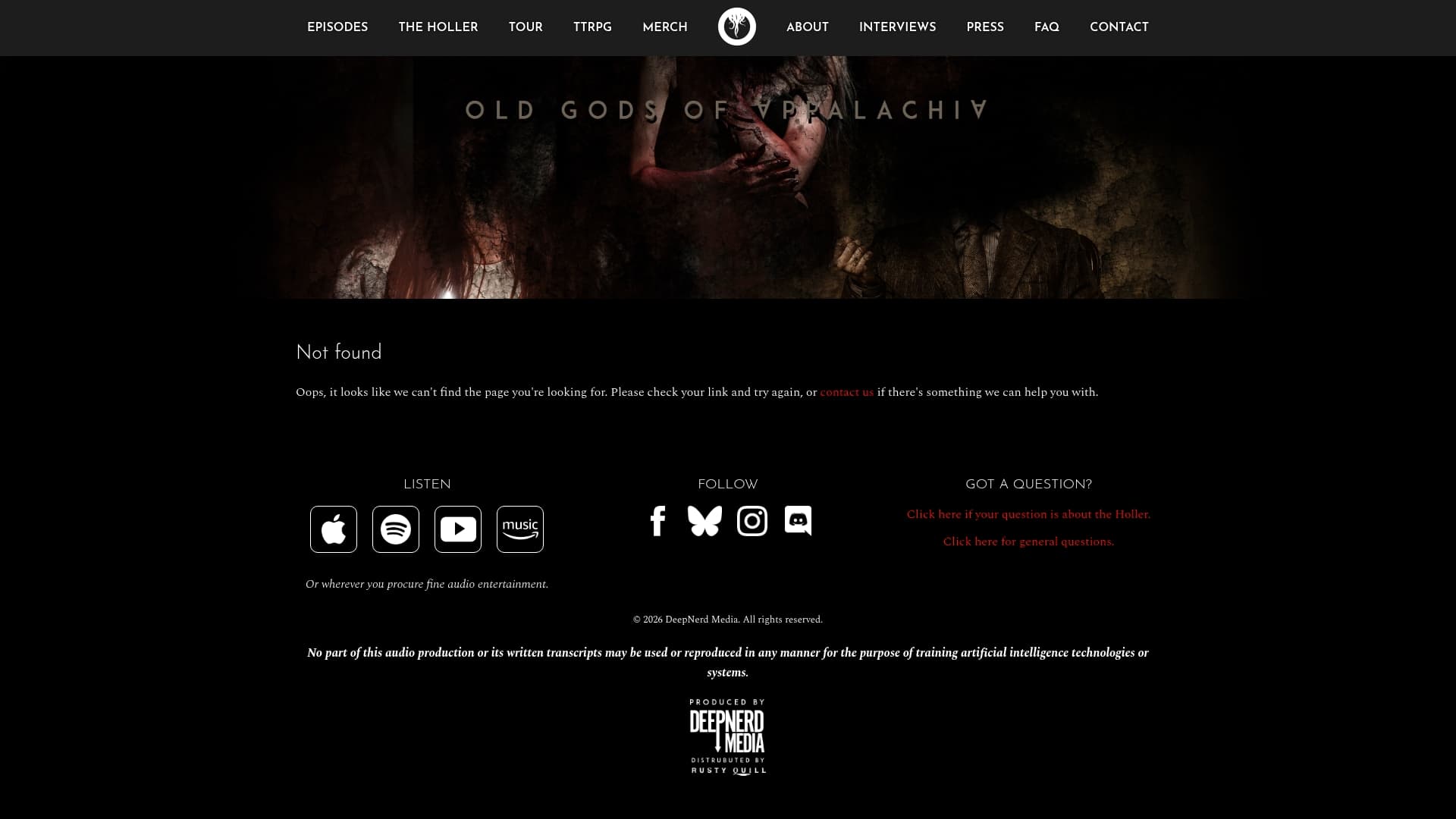 Old Gods of Appalachia sponsor landing page advertised on Old Gods of Appalachia