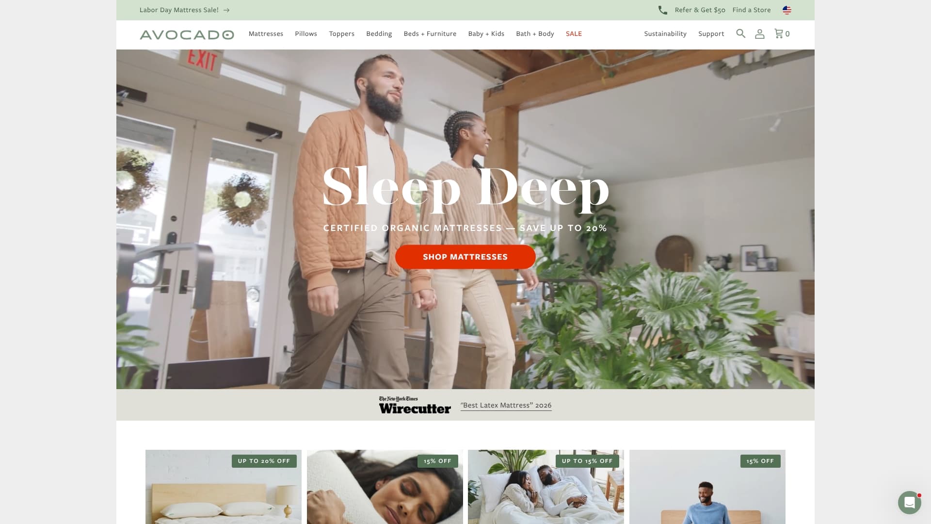 Avocado Mattress sponsor landing page advertised on I've Had It