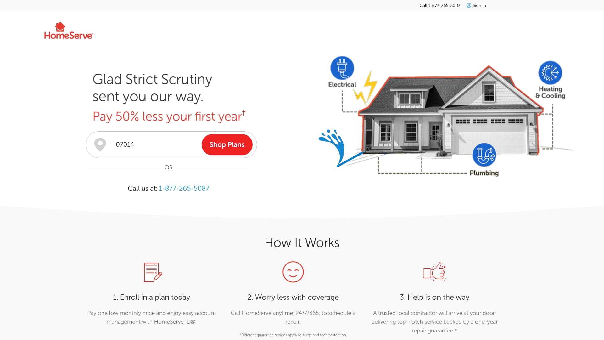 HomeServe sponsor landing page advertised on Strict Scrutiny