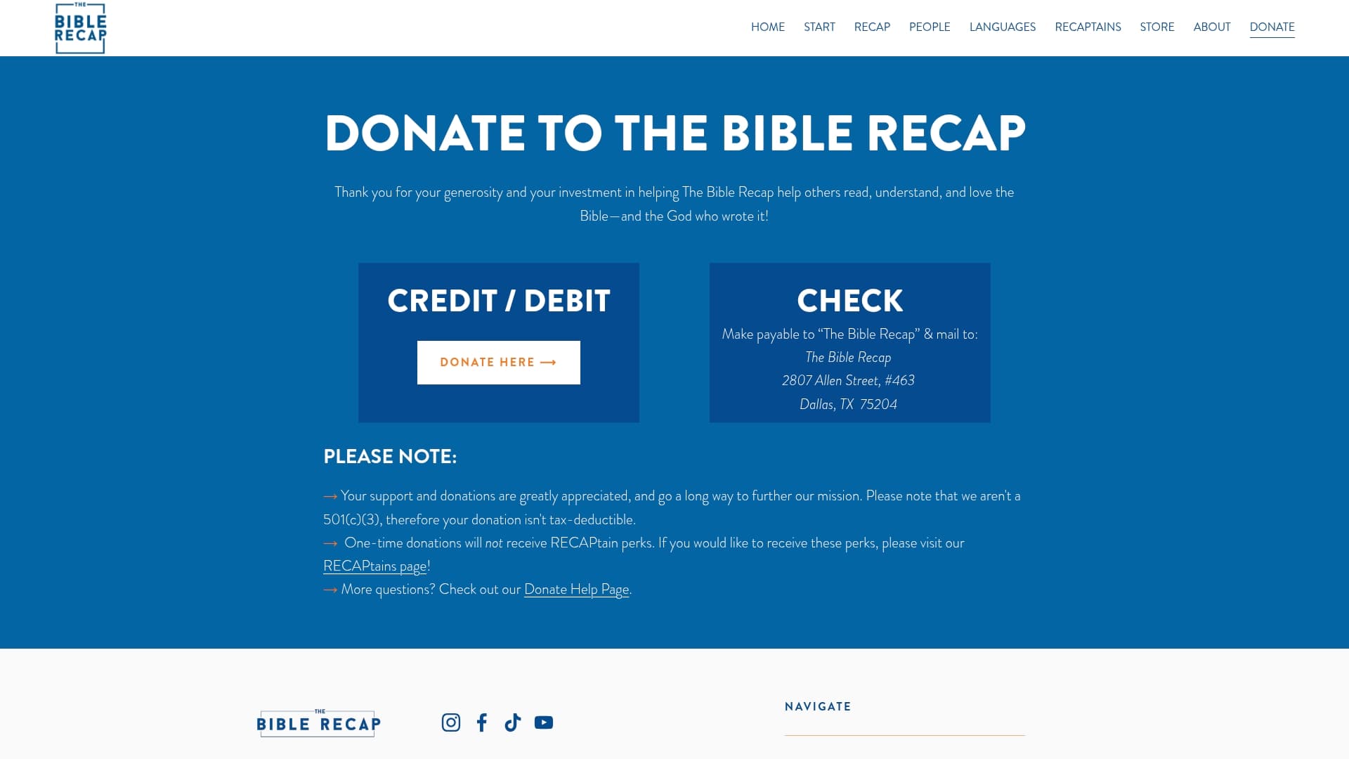 The Bible Recap sponsor landing page advertised on The Bible Recap
