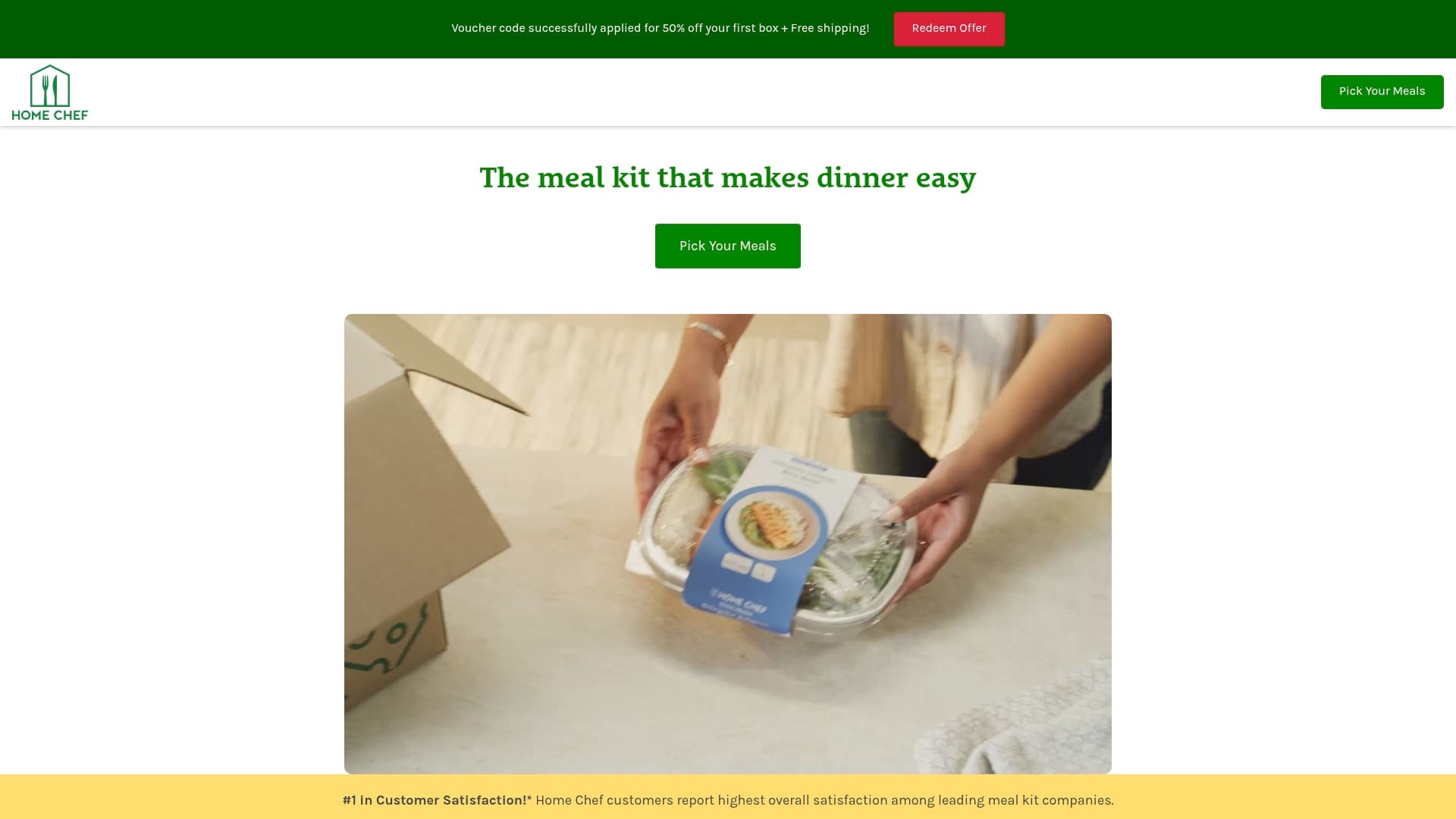 Home Chef sponsor landing page advertised on Blurry Creatures