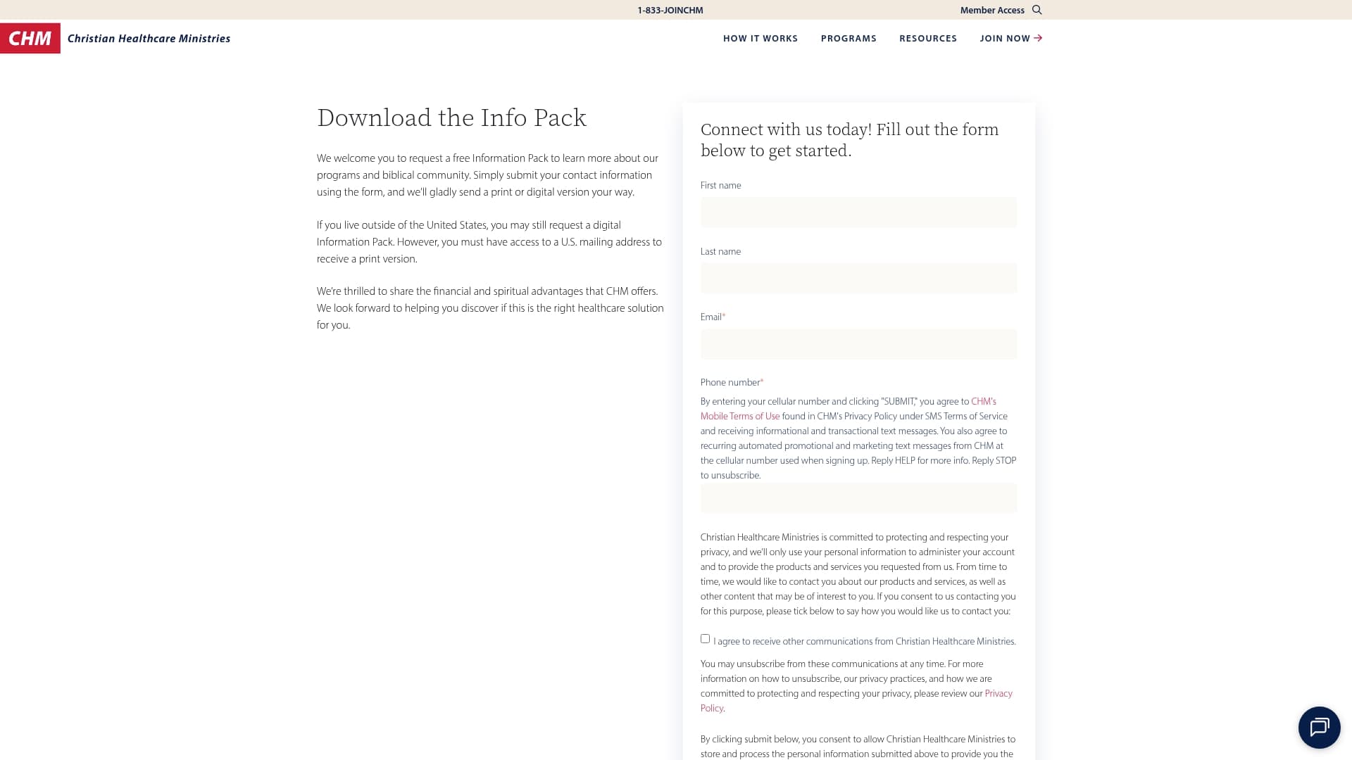 Christian Healthcare Ministries sponsor landing page advertised on Unashamed with the Robertson Family