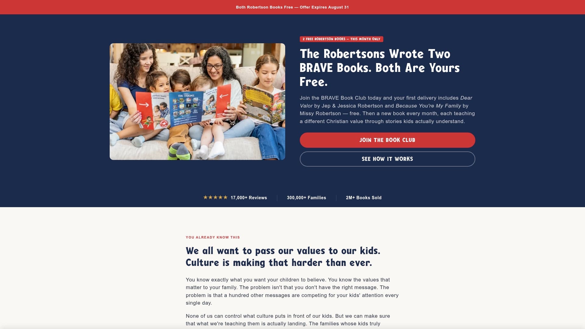 Brave Books sponsor landing page advertised on Unashamed with the Robertson Family
