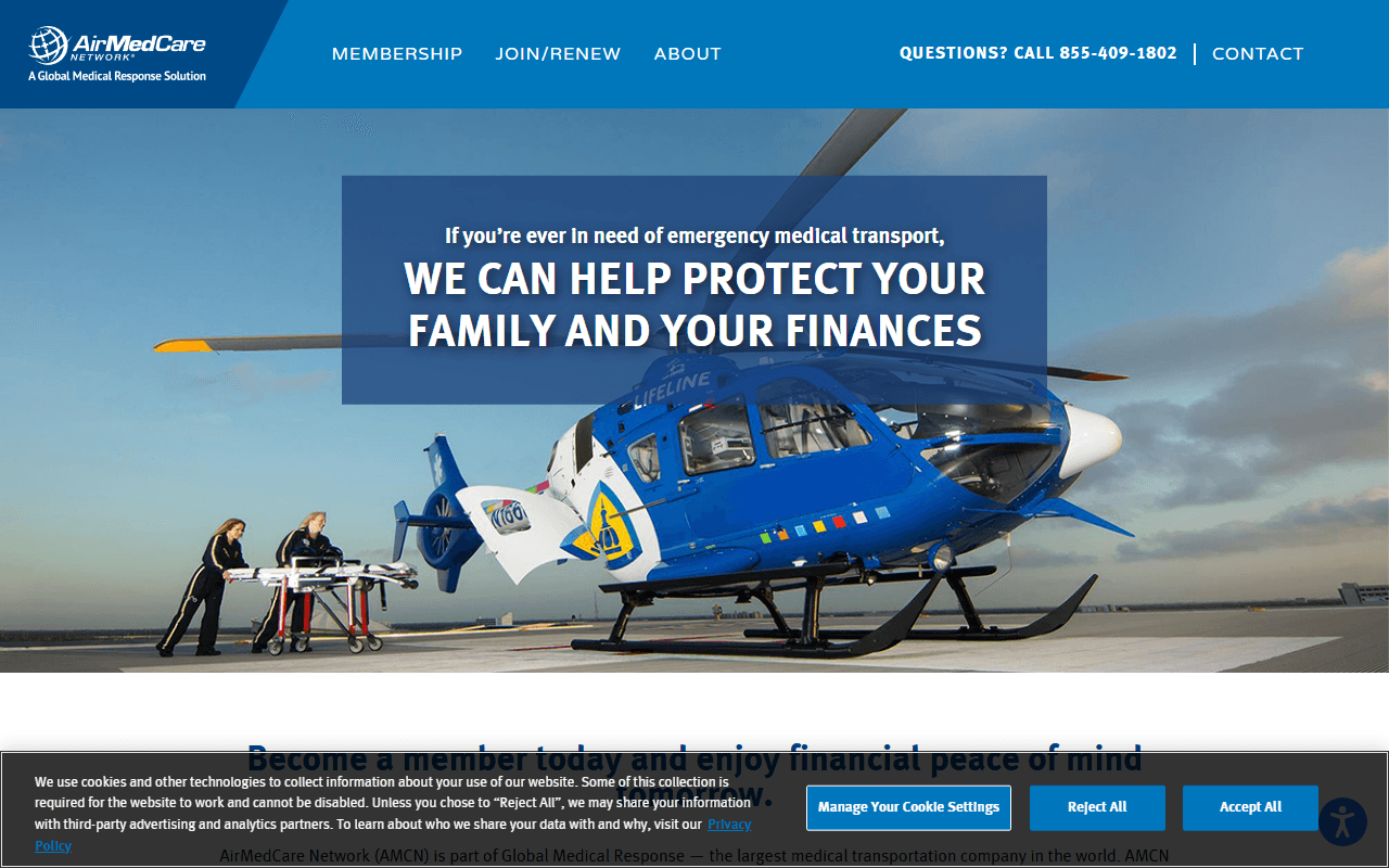 AirMedCare Network sponsor landing page advertised on You're Dead to Me