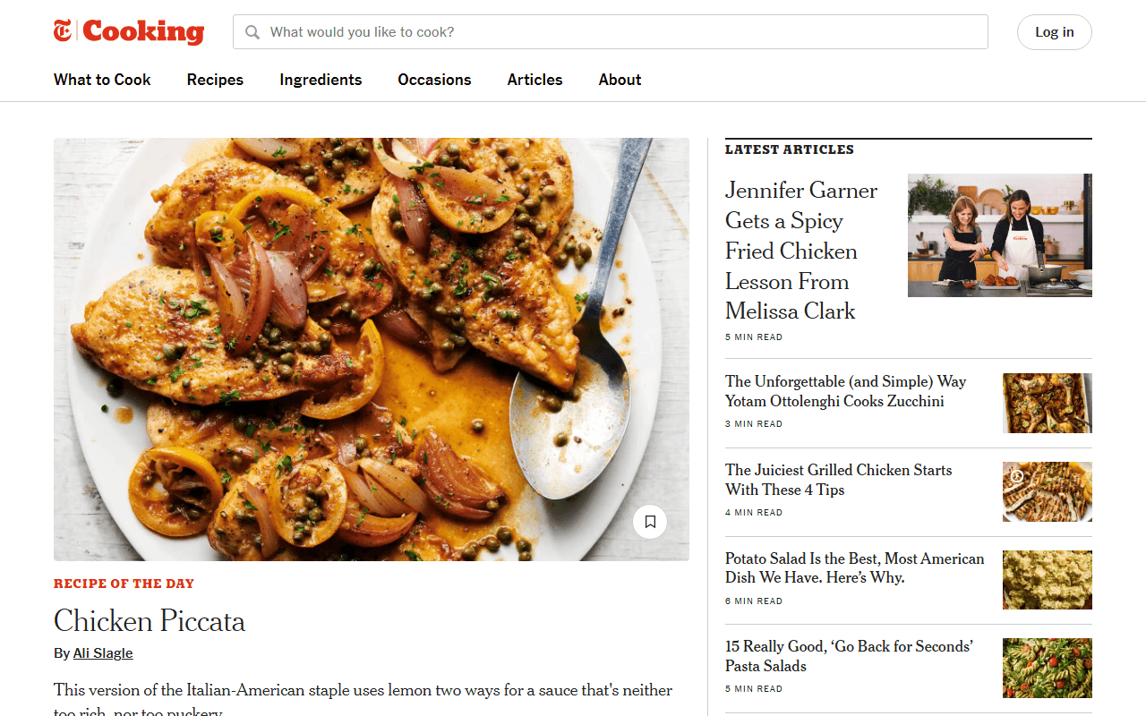 New York Times Cooking sponsor landing page advertised on The Headlines