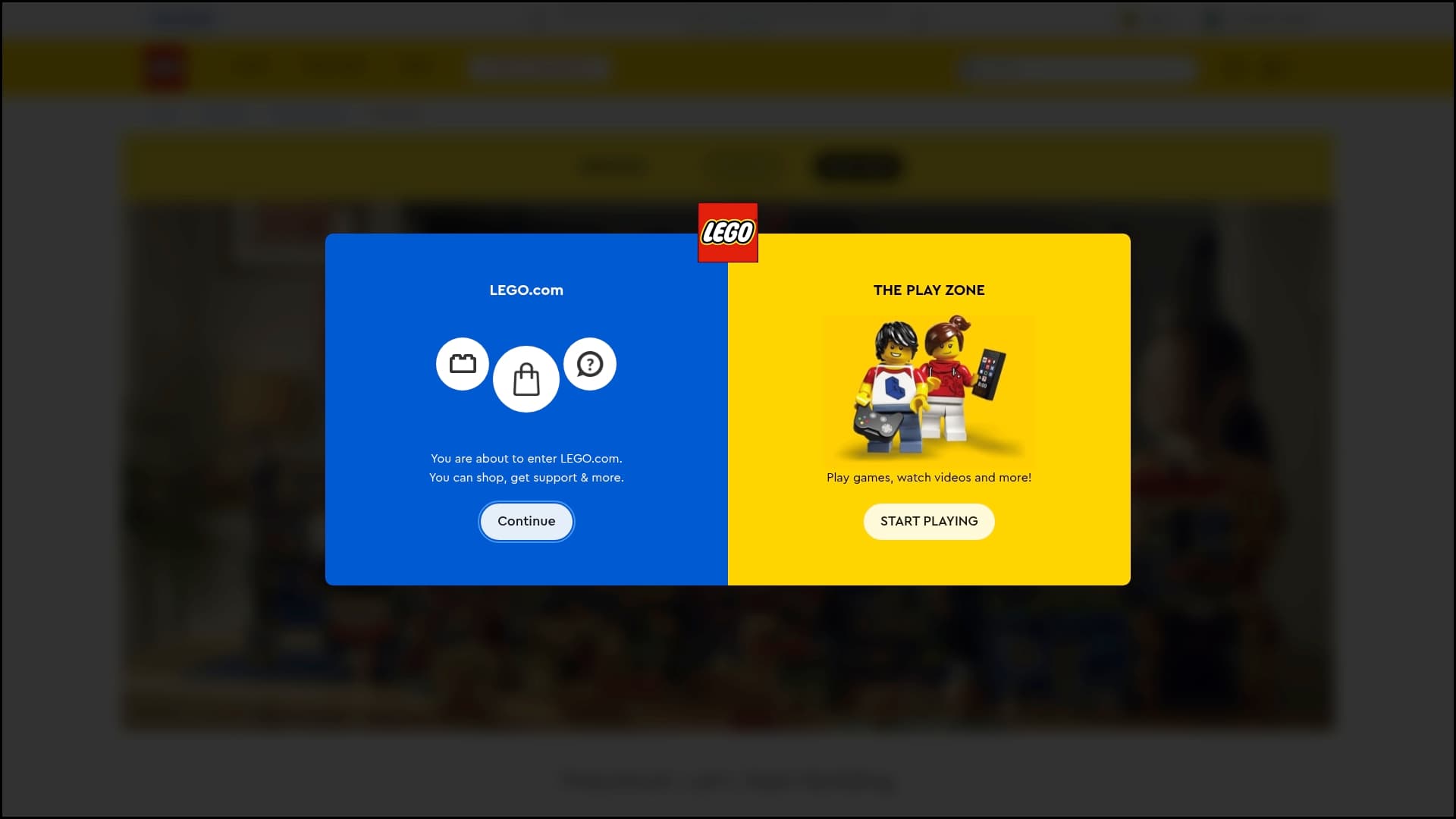 Lego sponsor landing page advertised on Joe and Jada