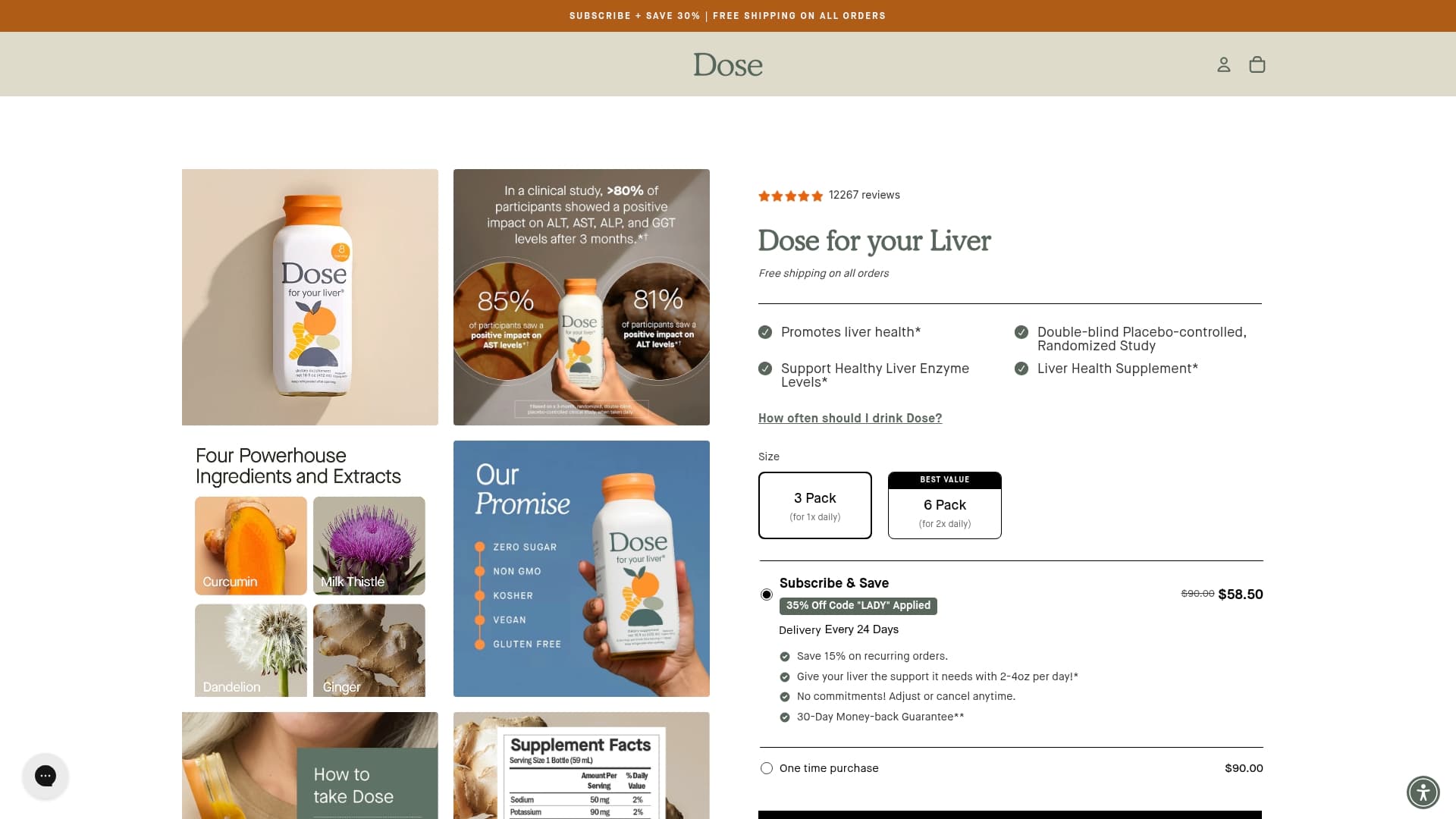 Dose sponsor landing page advertised on LadyGang